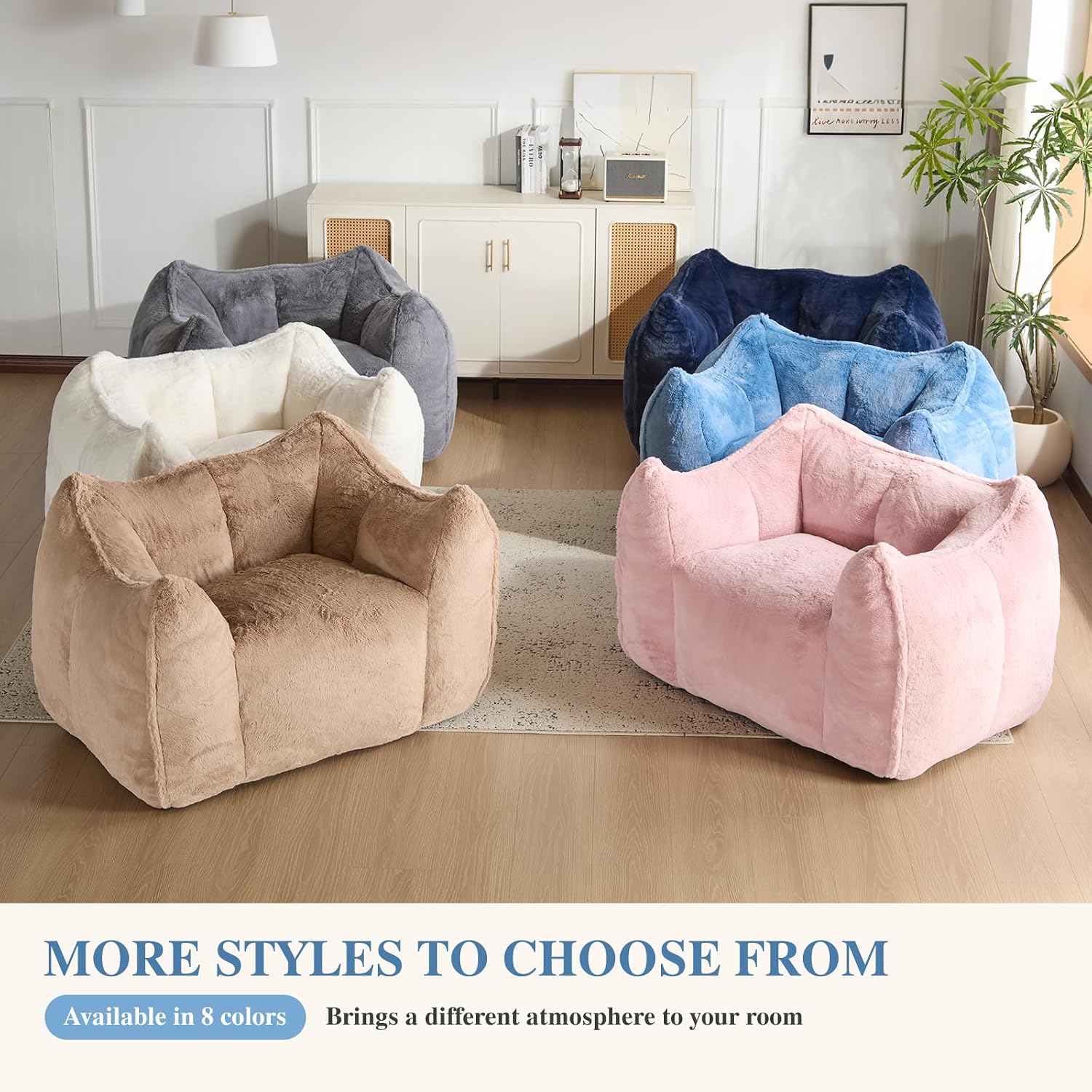 Giant Bean Bag Chair, Comfy Large Bean Bag Chairs for Adults and Kids, Fluffy Faux Rabbit Fur Floor Sofa for Living Room Bedroom Apartment, Light Bule