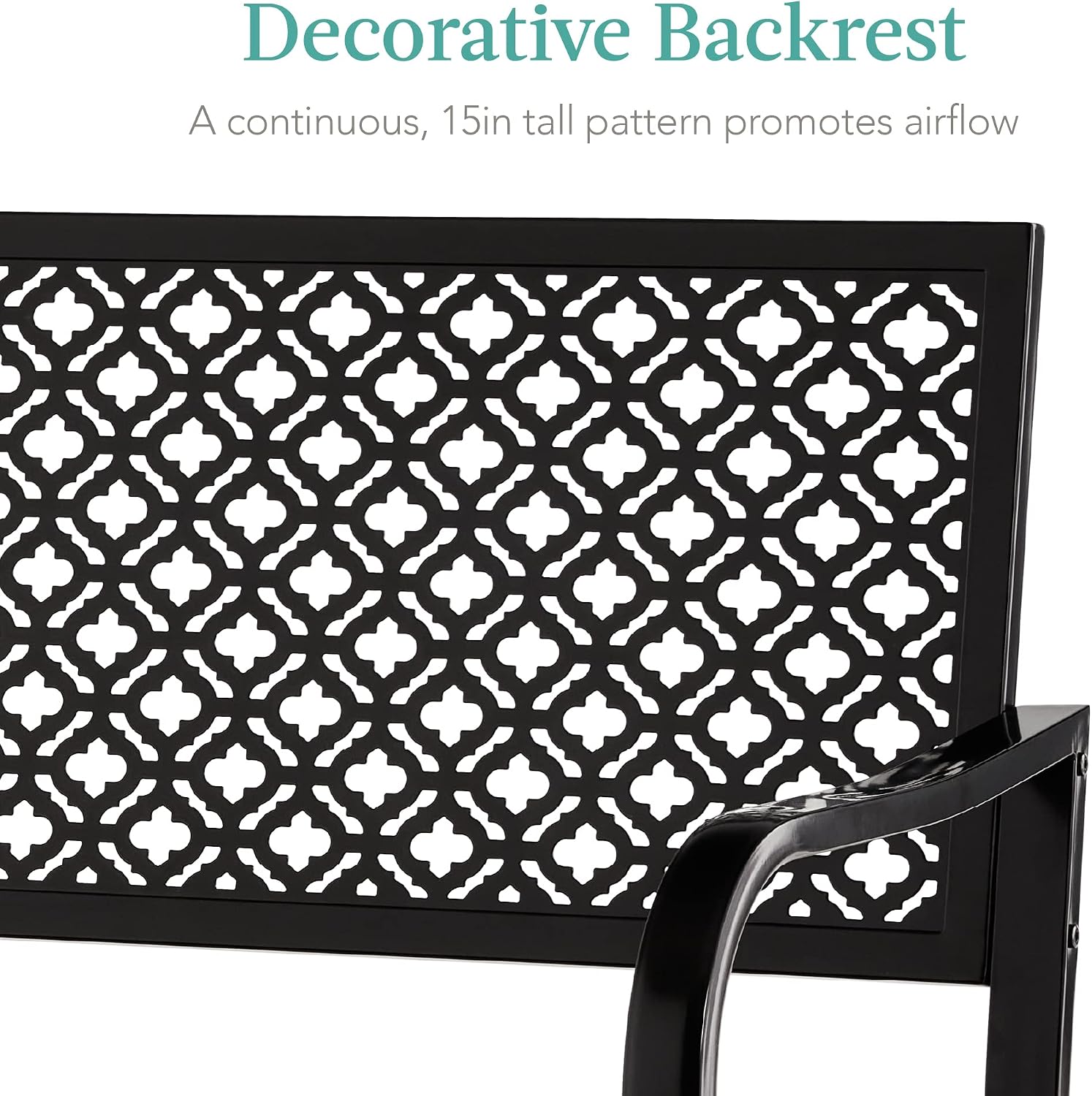 Best Choice Products Outdoor Bench 2-Person Metal Steel Benches Furniture for Garden, Patio, Porch, Entryway w/Geometric Backrest, 790lb Capacity – Black