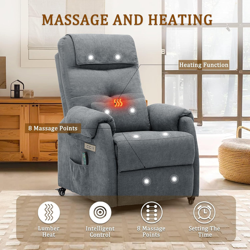 Korser Power Recliner Chair for Adults, Recliner for Small Spaces with Rollers, Electric Chair with Massage and Heat, USB and Type-C Charge Port, Fabric Recliner Chair for Living Room, Bedroom