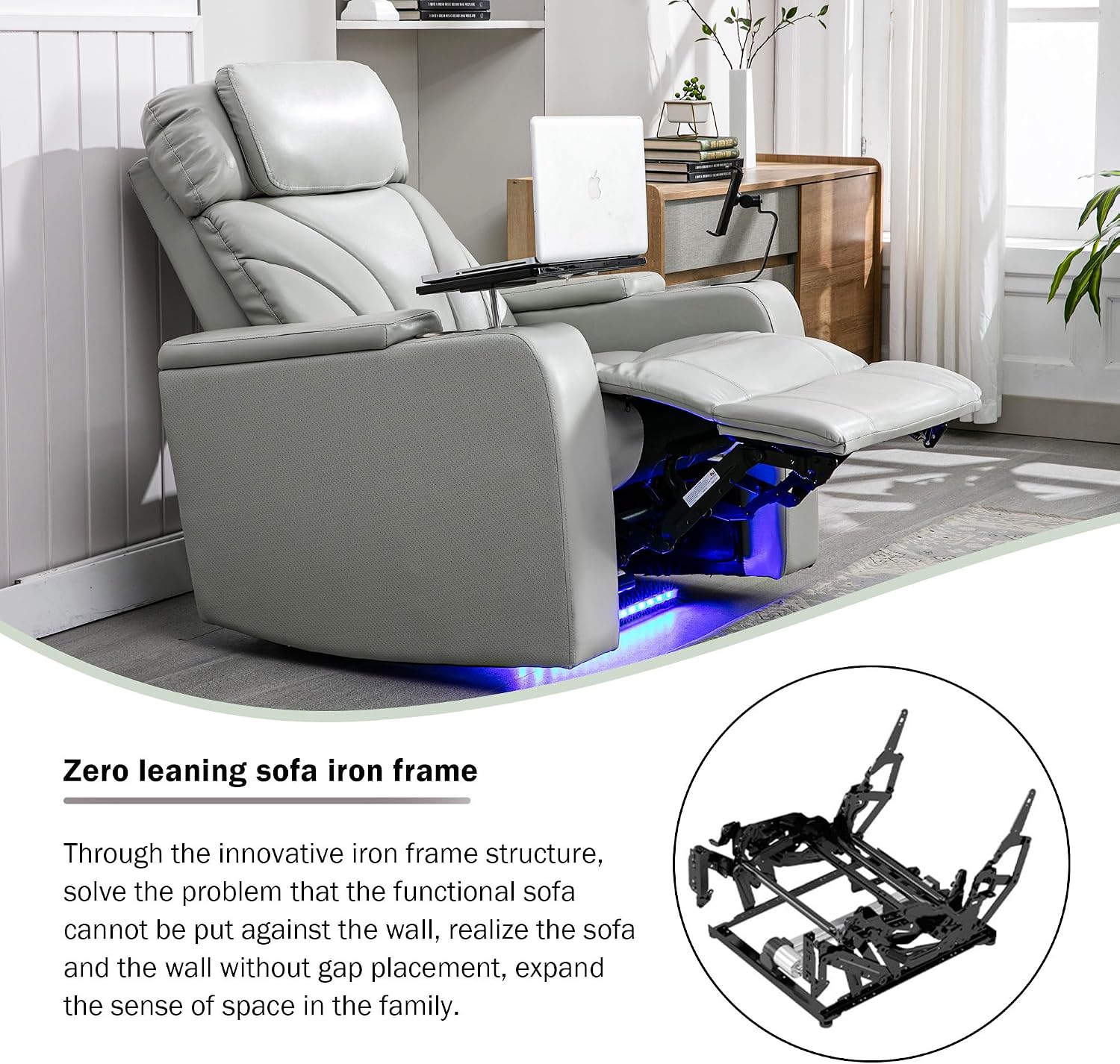 Merax Power Motion Recliner with USB Charging Port and Hidden Arm Storage, Home Theater Seating with Convenient Cup Holder Design,and Stereo(Light Grey)