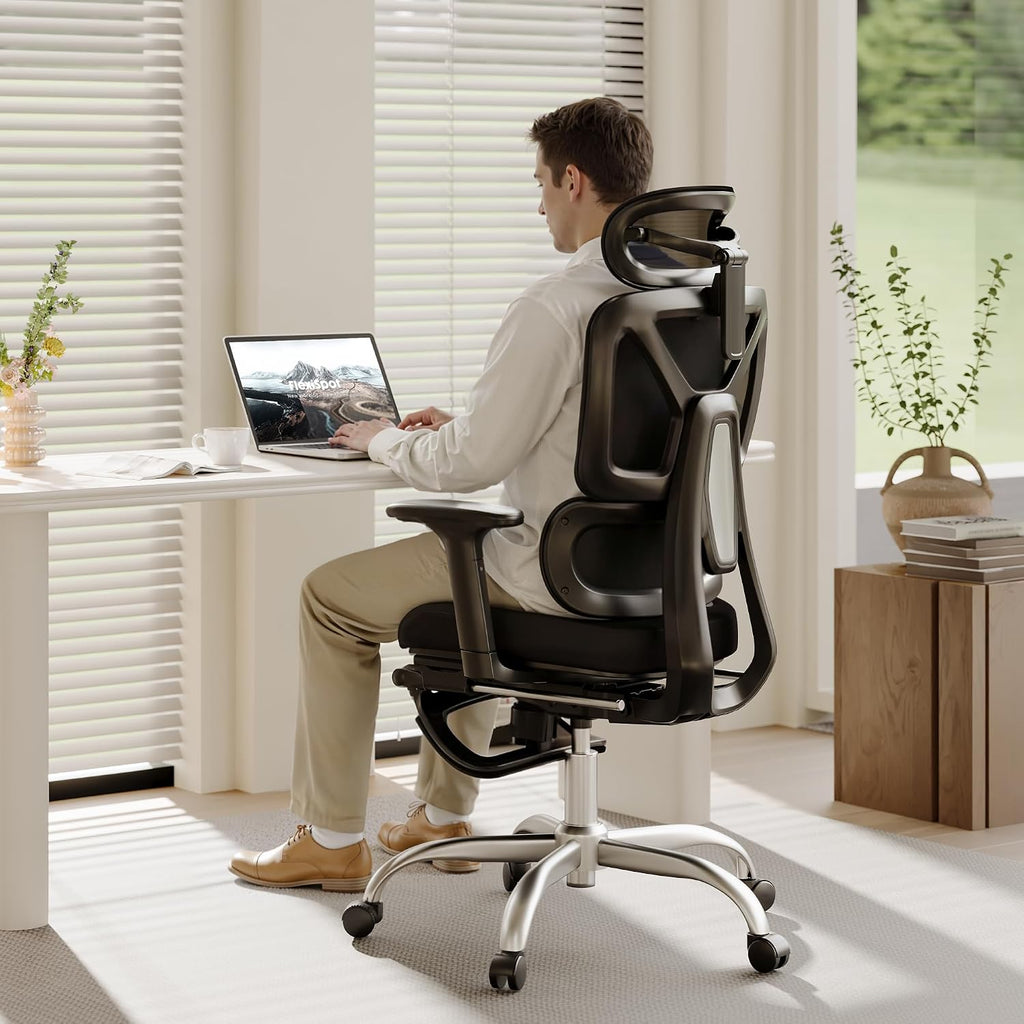 FLEXISPOT ErgoX Premium Ergonomic Office Chair with Footrest- Adjustable 3D Armrests, Dynamic Lumbar Support, Recline & Tilt Function, Mesh Seat, for Home & Office Use,Black Foam