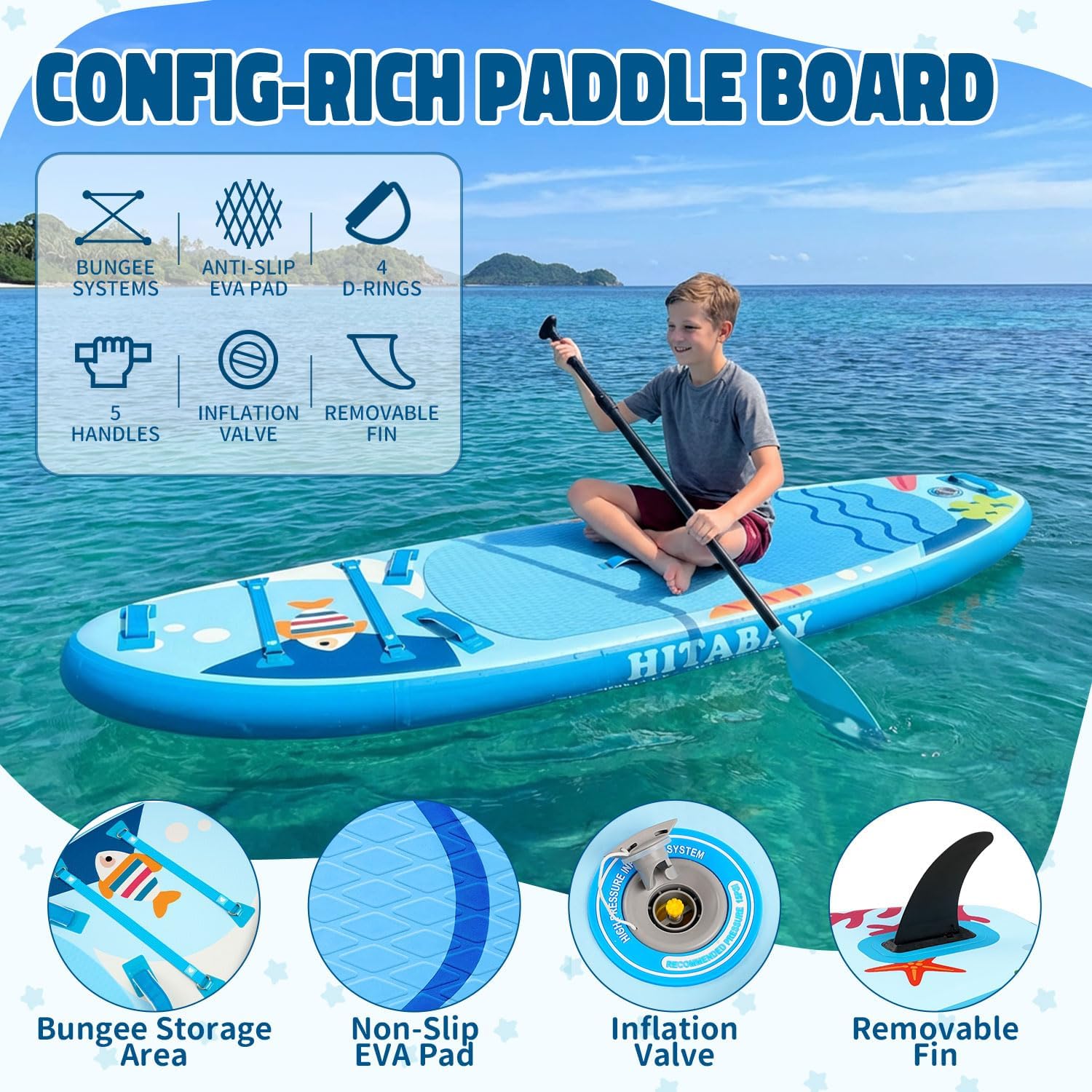 Kids Paddle Board with SUP Accessories, Child Paddle Board Durable, Lightweight, Stable Design, Wide Non-Slip Deck, 7ft 7.6ft 8ft 9.6ft Inflatable Paddle Boards for Kids & Youth