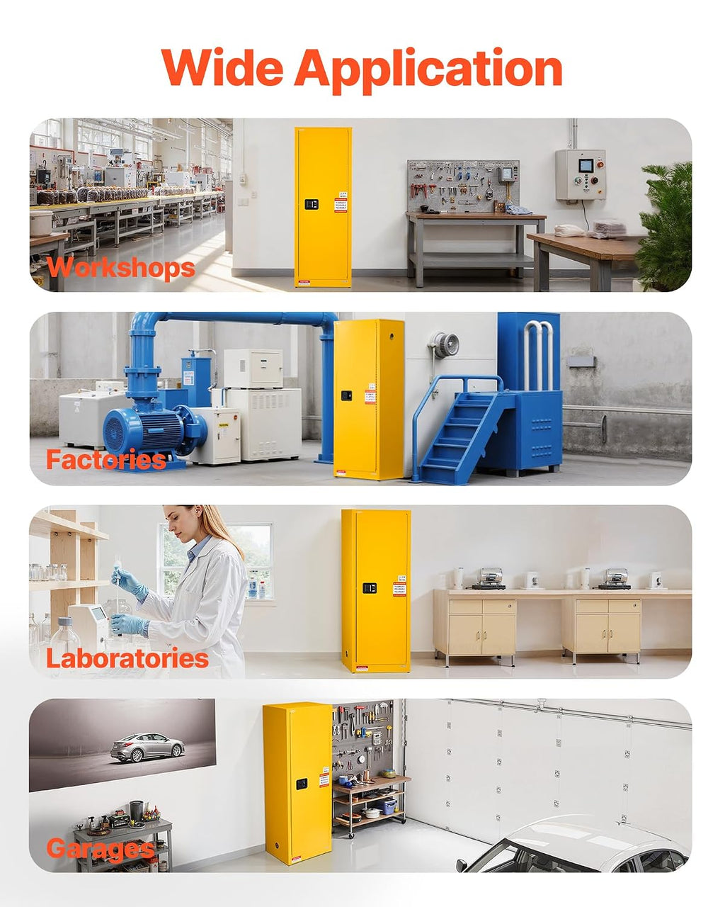 VEVOR Flammable Cabinet 18' x 23' x 65', 23 Gallon Flammable Storage Cabinet with Adjustable Shelf, Cold-Rolled and Galvanized Steel Fire Cabinets, for Commercial Industrial Home Use, Yellow