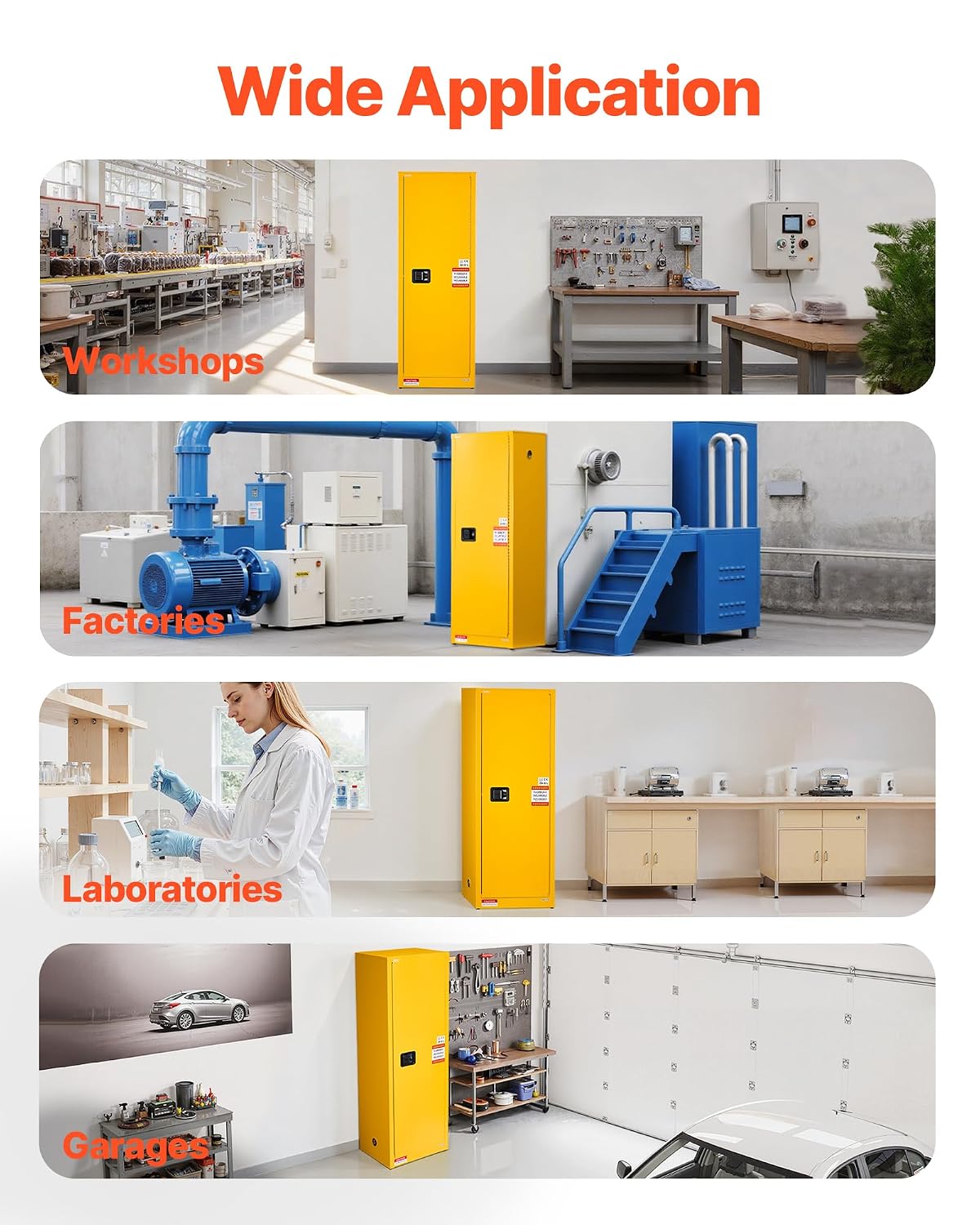 VEVOR Flammable Cabinet 18' x 23' x 65', 23 Gallon Flammable Storage Cabinet with Adjustable Shelf, Cold-Rolled and Galvanized Steel Fire Cabinets, for Commercial Industrial Home Use, Yellow