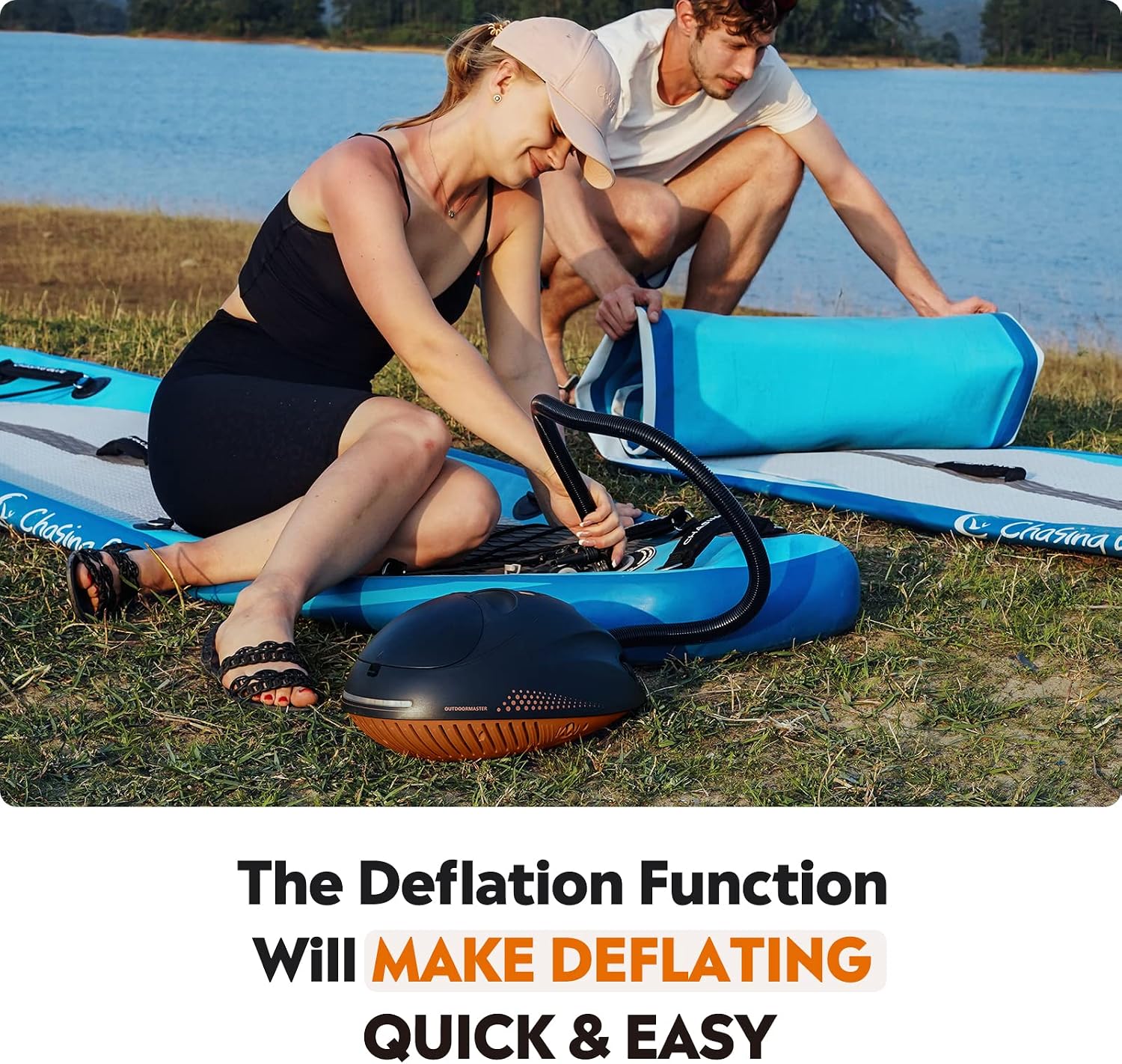 OutdoorMaster 16PSI High Pressure SUP Air Pump with Rechargeable Battery The Whale - Intelligent Dual Stage Inflation & Auto-Off Feature and Deflation Function for Inflatable Stand Up Paddle Boards