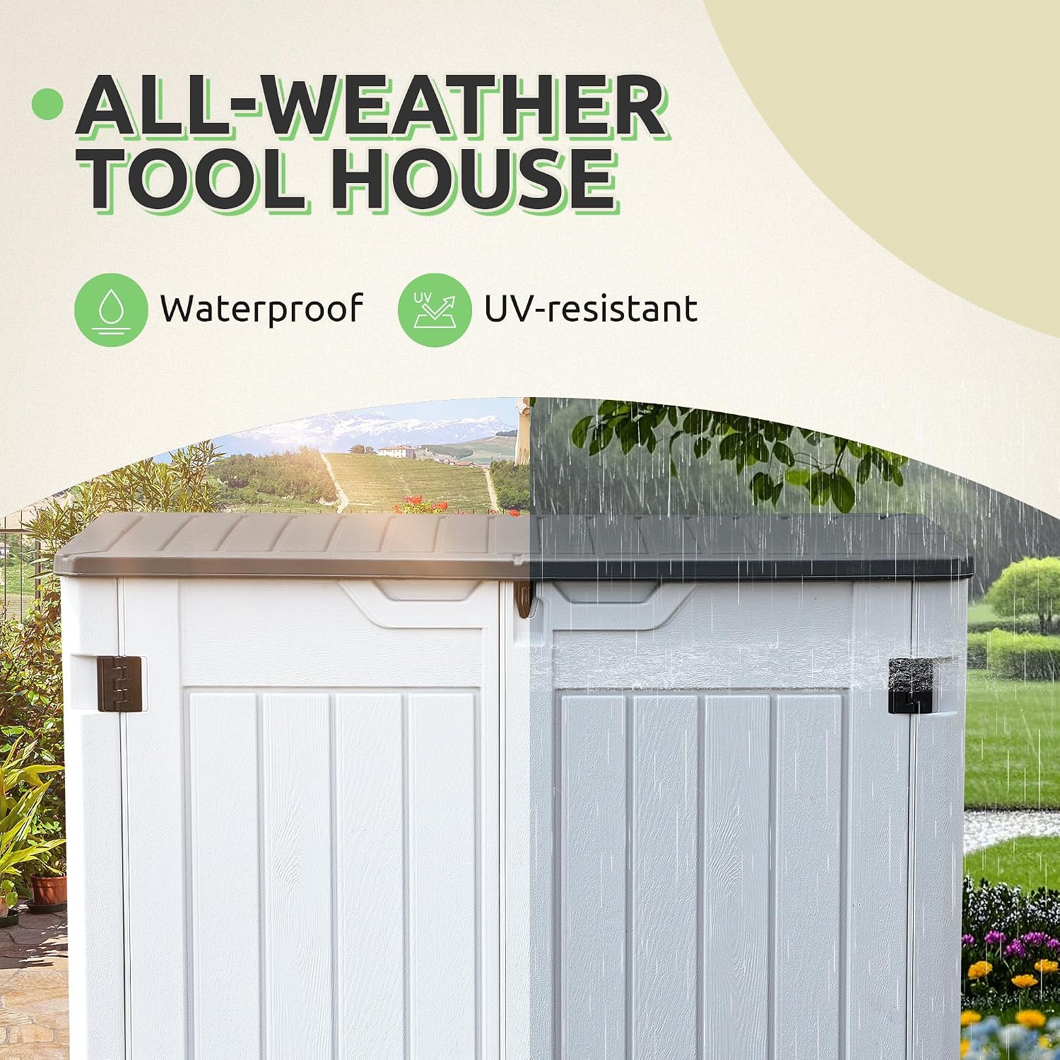 GOOBED Horizontal Shed with Padlock Latch, Outdoor Storage Shed for Backyard and Garden, 35 Cu Ft Small Storage, Waterproof, Easy Assembly, Light Gray