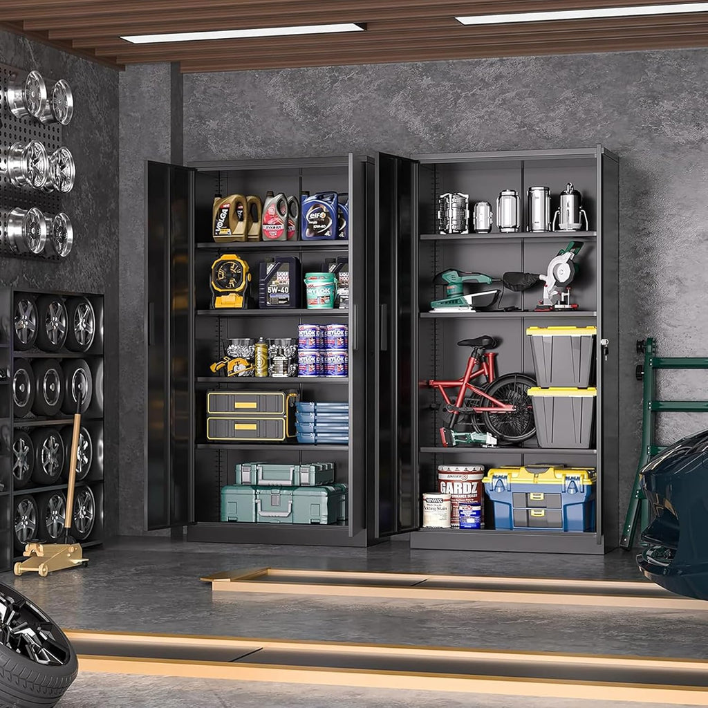 Greenvelly Metal Garage Storage Cabinet, 72' Lockable Storage Cabinet with Adjustable Shelves, Steel Tool Cabinets, Black Metal File Cabinet for Home Office, Garage, School, Classroom(36' W x 18' D)