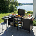 Merax 72.4' Large Grill Table for Large Big Green Egg, Metal Outdoor Grill Cart with Fold-Out Prep Table, Adjustable Shelves, Spice Rack, Outdoor Kitchen Island for Big Green Egg, Kamado Joe Classic