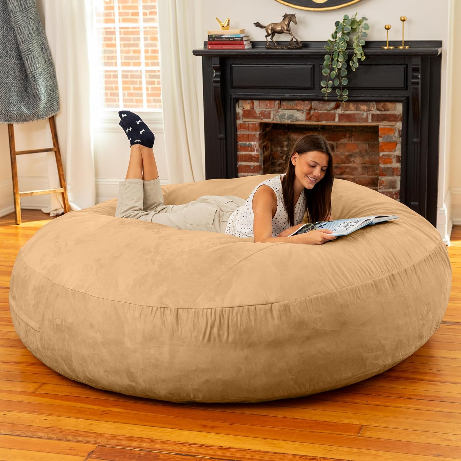 Jaxx 6 Foot Cocoon - 2-in-1 Convertible Bean Bag Bed & Large Bean Bag Chair for Adults, Camel