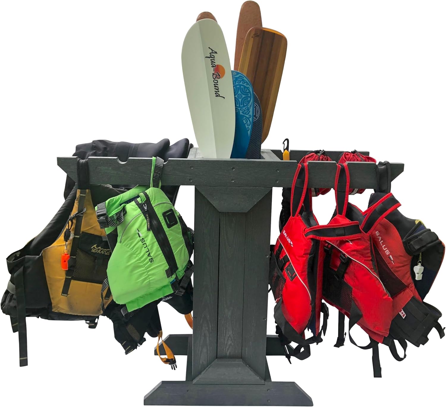Recycled Poly PFD and Paddle Storage Rack - Freestanding - For Garage, Boat House or Dock - Kayak, SUP and Canoe Accessories – Indoor or Outdoor Storage