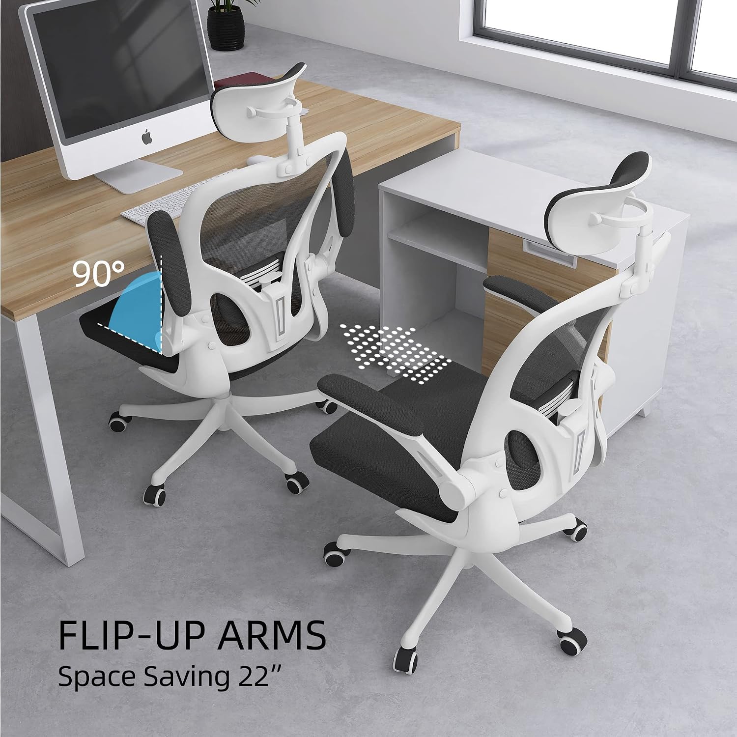 Monhey Office Chair, Ergonomic Office Chair with Lumbar Support & 3D Headrest & Flip Up Arms Home Office Desk Chairs Rockable Computer Chair Multi-Angle from 90° to 130° with 350LBS CapacityChair