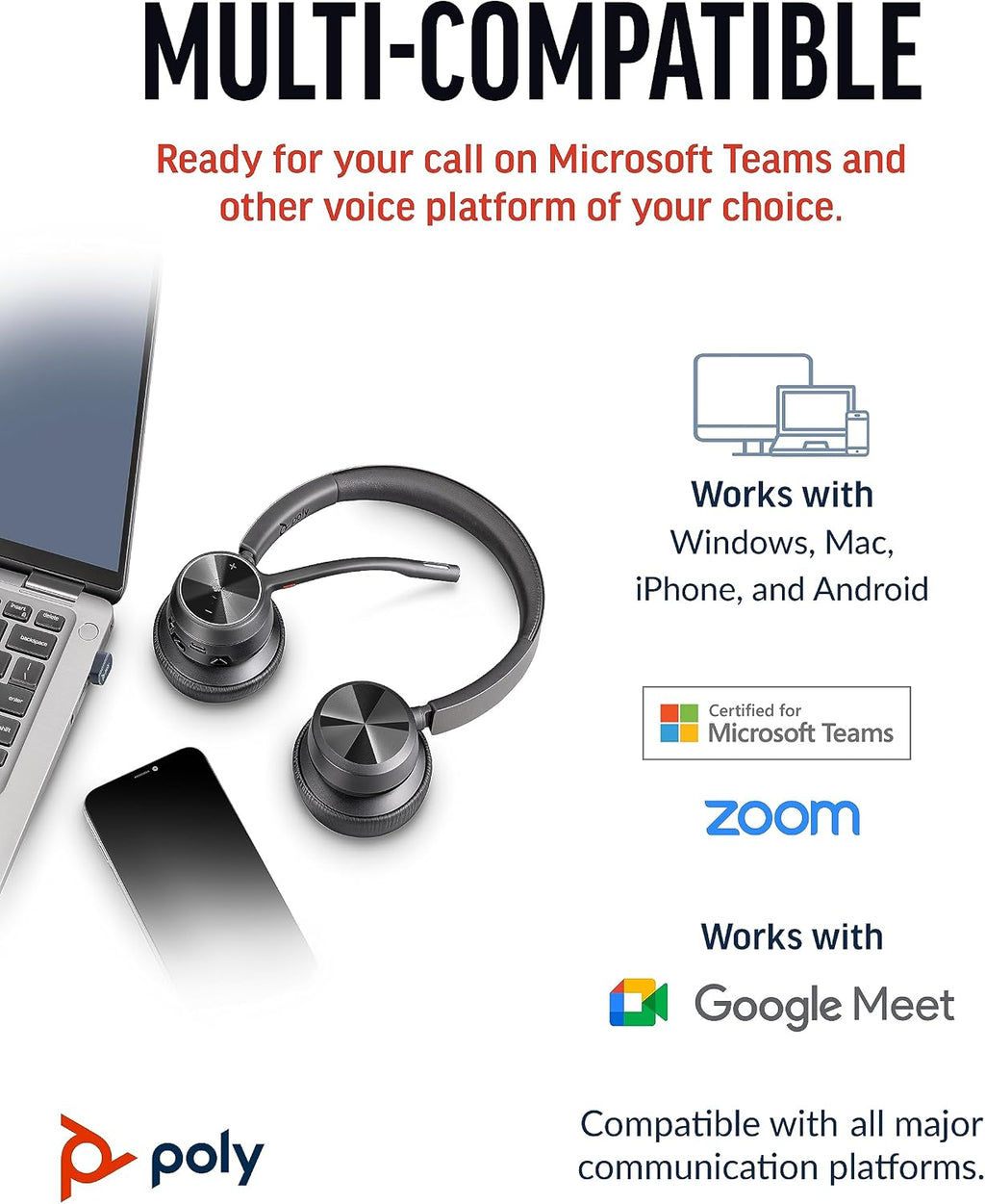 Poly Voyager 4320 UC Wireless Headset, Bluetooth Headphones with Mic - Noise-Canceling Boom Mic - Connect to PC via USB-C to USB-A Adapter, Cell Phone via Bluetooth - Microsoft Teams Certified