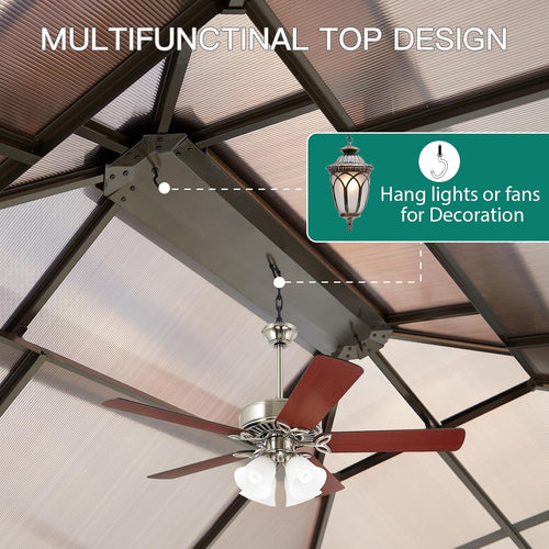 10'x10' Gazebo, Hardtop Outdoor Canopy Aluminum Frame Permanent Gazebo with Netting and Curtains, Polycarbonate Garden Tent for Patio, Lawn, Backyard, Deck