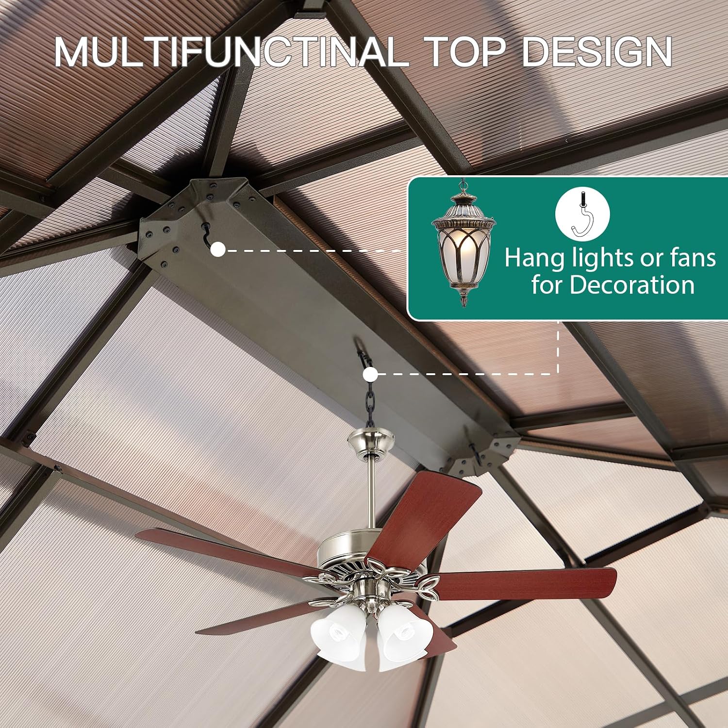 10x12ft Gazebo, Hardtop Outdoor Canopy Aluminum Frame Permanent Gazebo with Netting and Curtains, Polycarbonate Garden Tent for Patio, Lawn, Backyard, Deck (10'x12')