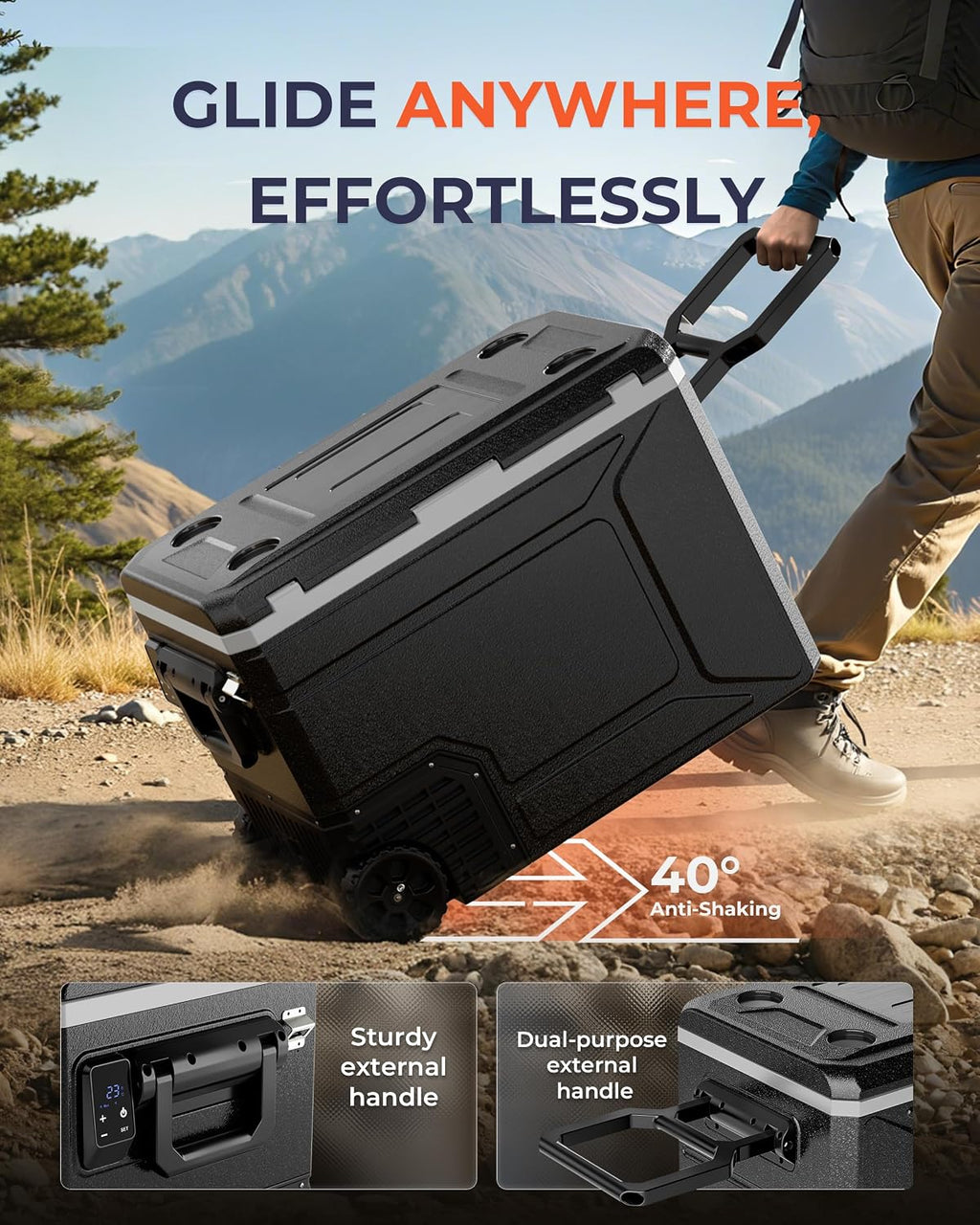 EKOJUCE 12V Refrigerator, 85 Quart Electric Cooler, 12V/24V DC 100~240V AC, 12v cooler -4℉~68℉, Portable Freezer with Wheels for Truck, RV, Camping,Travel
