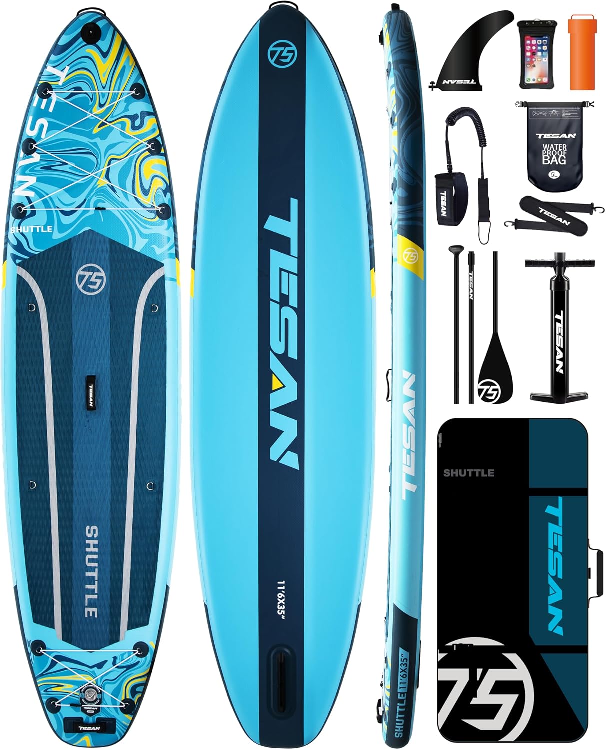 11'6x35'' Extra Wide Inflatable Paddle Board,All-Round Ultra Stable Stand Up Paddleboards with Plus Kits for 450lb,Dual Bungees, Camera Mount, 100L Backpack, Dual-Action Pump