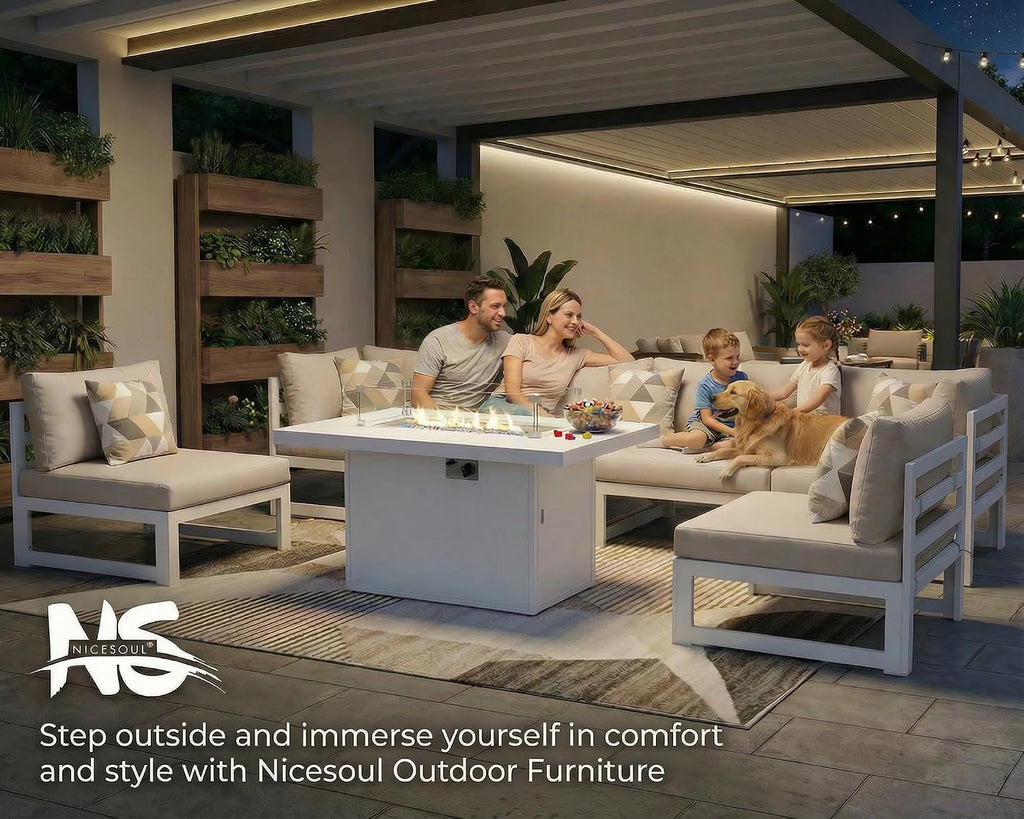 NICESOUL 9 Piece Oversized Modular Aluminum Outdoor Furniture Set with Chaise Lounge, 29' Deep and Wide Sectional Seating, 500 lbs High Weight Capacity Patio Conversation Set for Poolside Deck, Beige