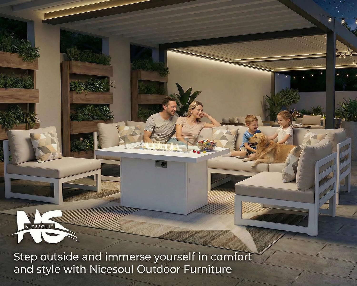NICESOUL 9 Piece Oversized Modular Aluminum Outdoor Furniture Set with Chaise Lounge, 29' Deep and Wide Sectional Seating, 500 lbs High Weight Capacity Patio Conversation Set for Poolside Deck, Beige