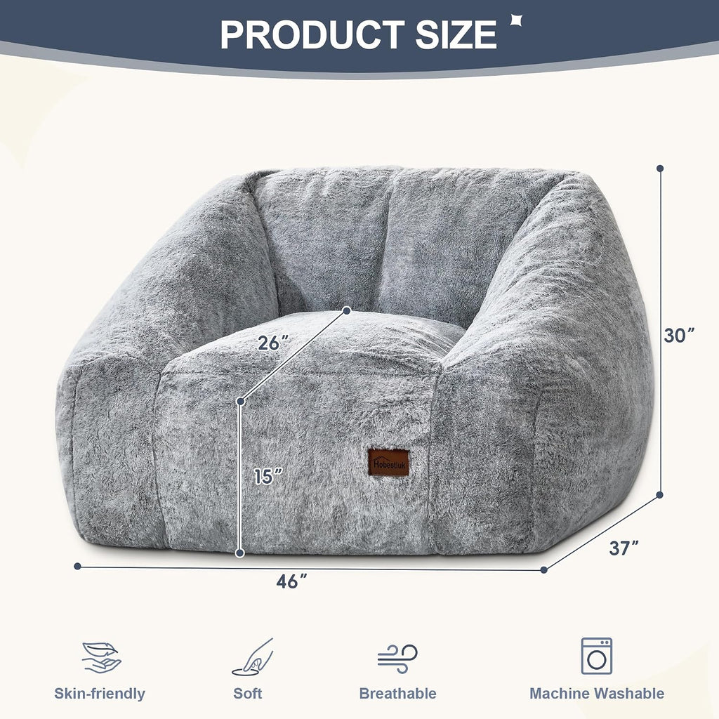 Hobestluk Giant Bean Bag Chair Memory Foam Filled Sofa Chair Bean Bag for Adults/Teens/Kids, Oversized Lazy Accent Comfy Stuffed BeanBag Sofa for Living Room Bedroom Dorm Reading(Dark Grey)