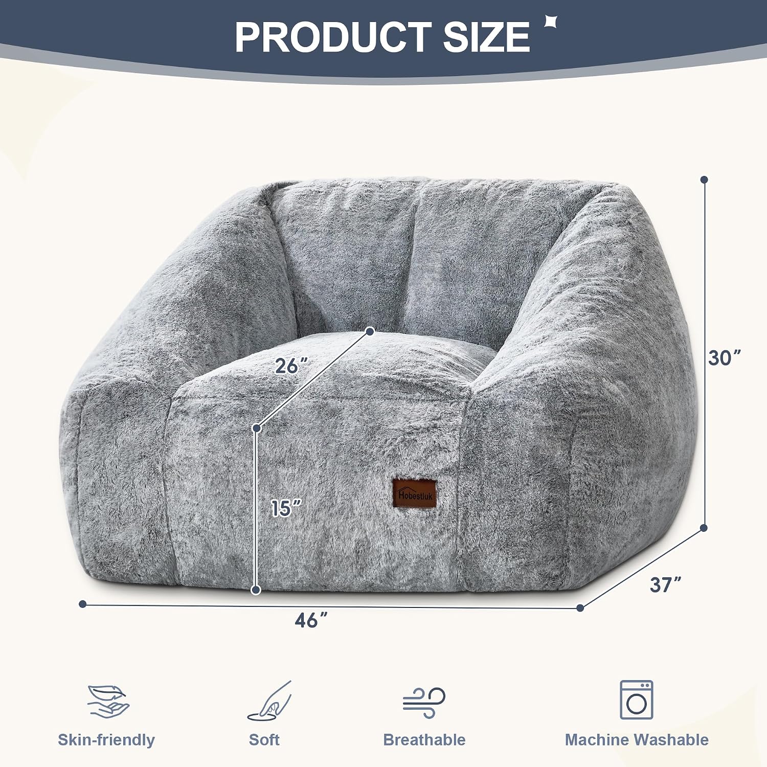 Hobestluk Giant Bean Bag Chair Memory Foam Filled Sofa Chair Bean Bag for Adults/Teens/Kids, Oversized Lazy Accent Comfy Stuffed BeanBag Sofa for Living Room Bedroom Dorm Reading(Dark Grey)