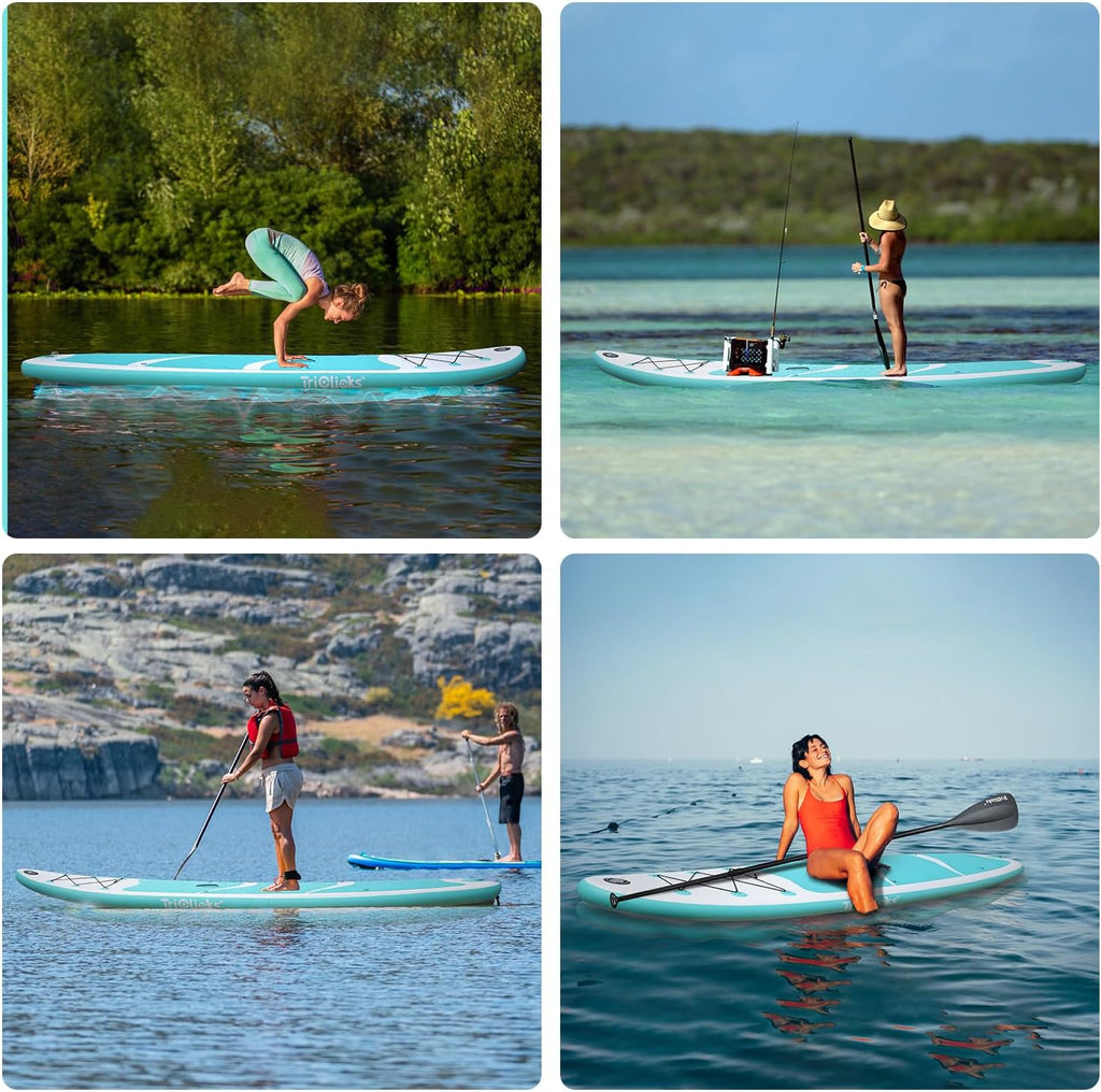 Triclicks Inflatable Stand Up Paddle Board 10ft Surfing Board Kit for Adults, Premium SUP Complete Kit with Adjustable Paddle Hand Pump Fin Leash Backpack