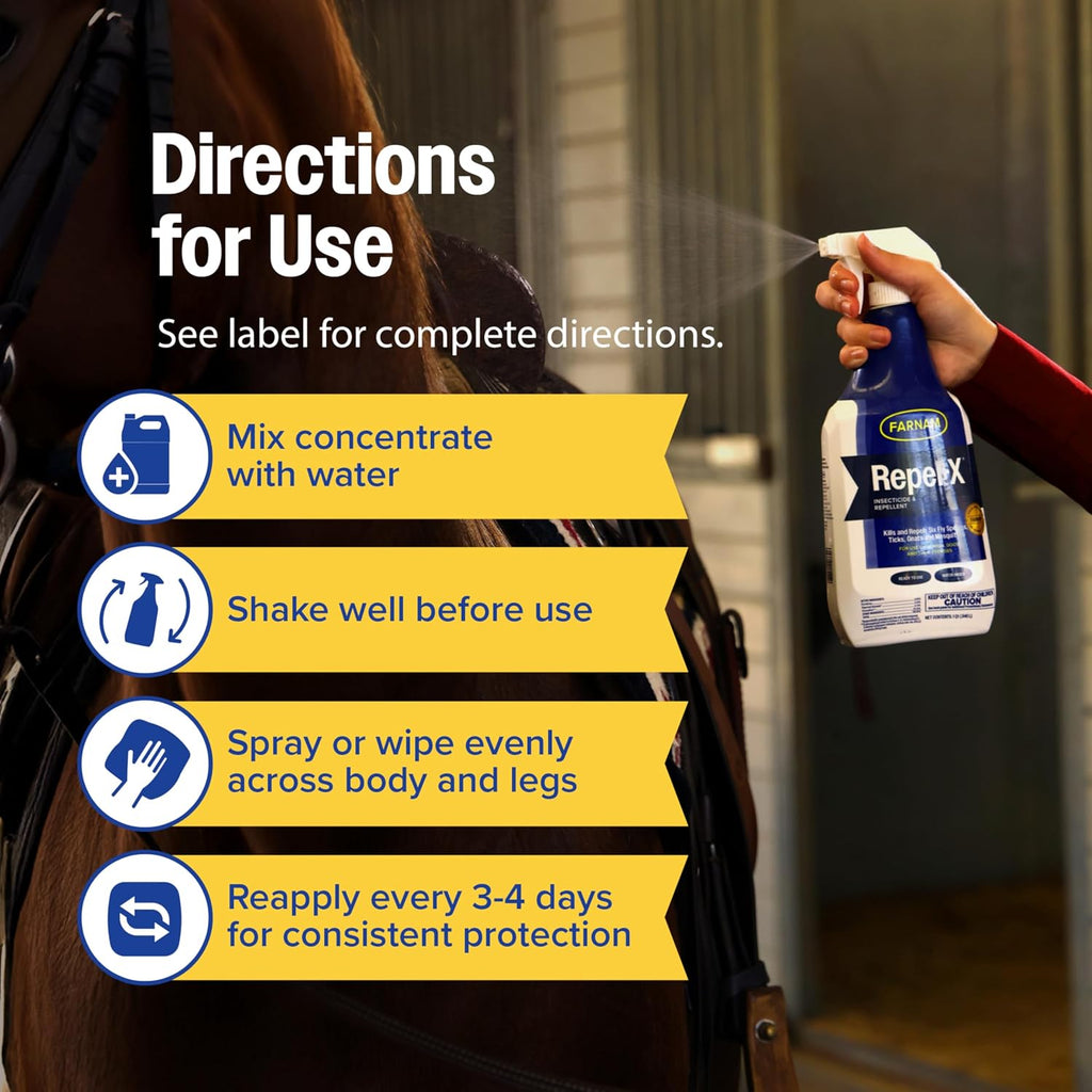 Farnam Repel-X pe Fly Spray Concentrate for Horses & Dogs – Horse Fly Spray & Insect Repellent for Mosquitoes, Ticks & Gnats – 128 oz Concentrate Makes 32 Quarts