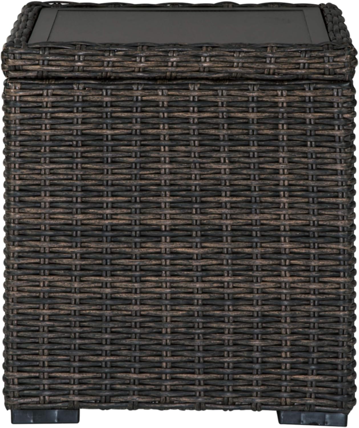 Signature Design by Ashley Grasson Lane Outdoor Rattan Square End Table with Storage, All-Weather Resin Wicker Handwoven Over Durable Aluminum Frame, Aluminum Tabletop and Shelf, 22.25' High, Brown