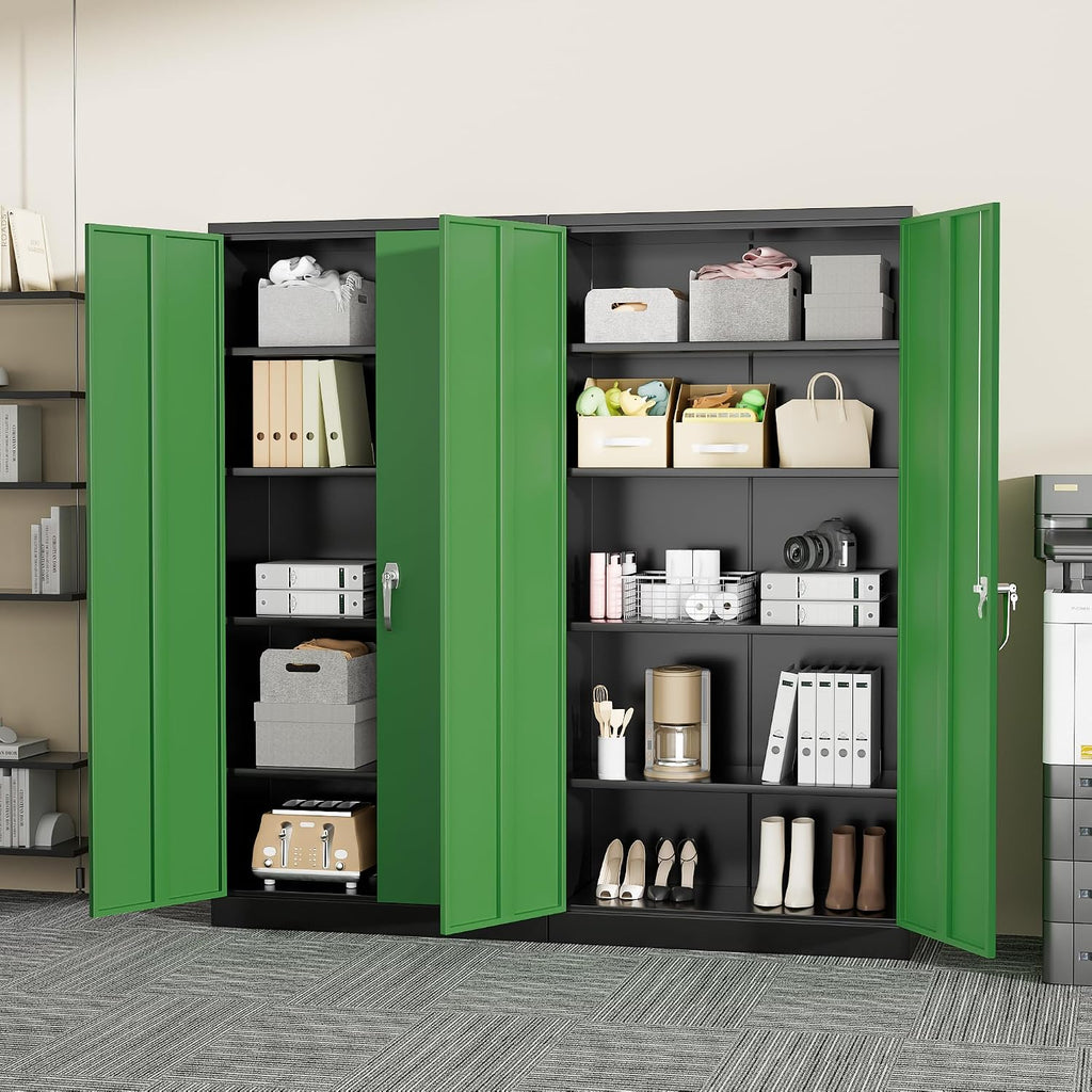 Greenvelly Metal Garage Storage Cabinet with 2 Doors and 4 Adjustable Shelves, 72'H Steel Lockable Storage Cabinet,Tall Metal Cabinet Locking File Cabinet for Office,Home, Garage, Gym, School