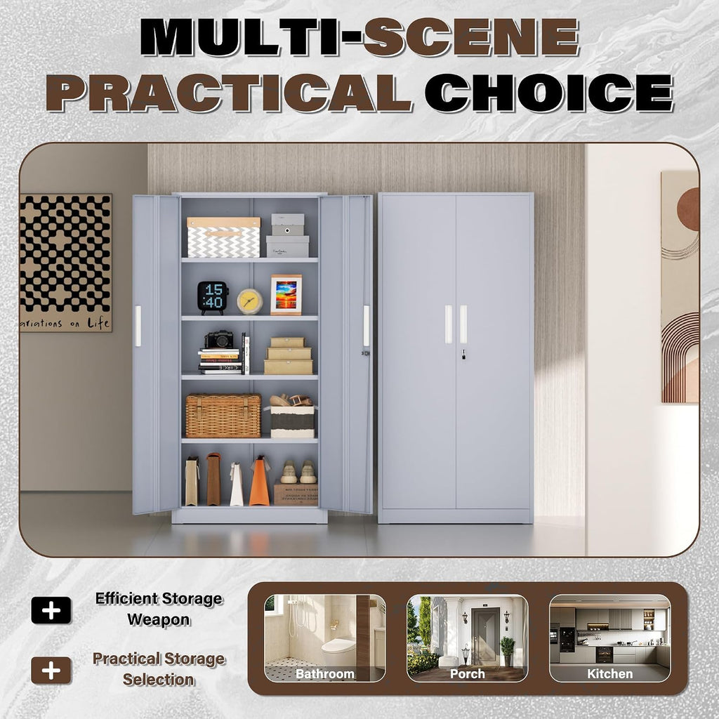 Incbruce 72' Metal Storage Cabinet, Locking Steel Storage Cabinet with 2 Doors and 4 Adjustable Shelves, Tall Lockable Tool for Garage, Home, Office (Cement Grey)