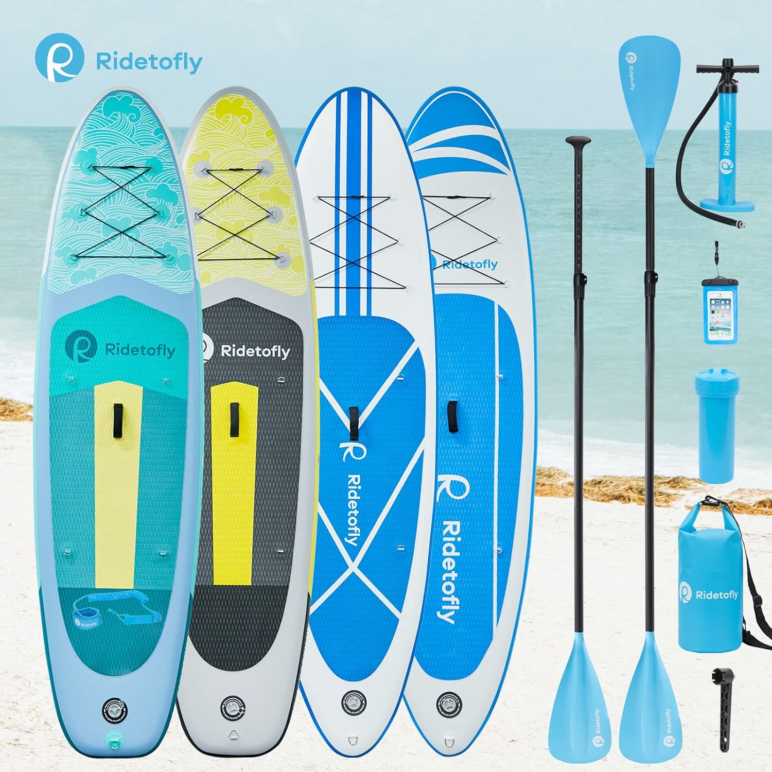 SU01 Stand Up Paddle Board, 10.6'x32''x6'' Inflatable Paddle Board with SUP Accessories, Included Hand Pump, Adjustable Paddle/Seat, Waterproof Bag, for Yoga, Fishing, Touring, Light-Blue