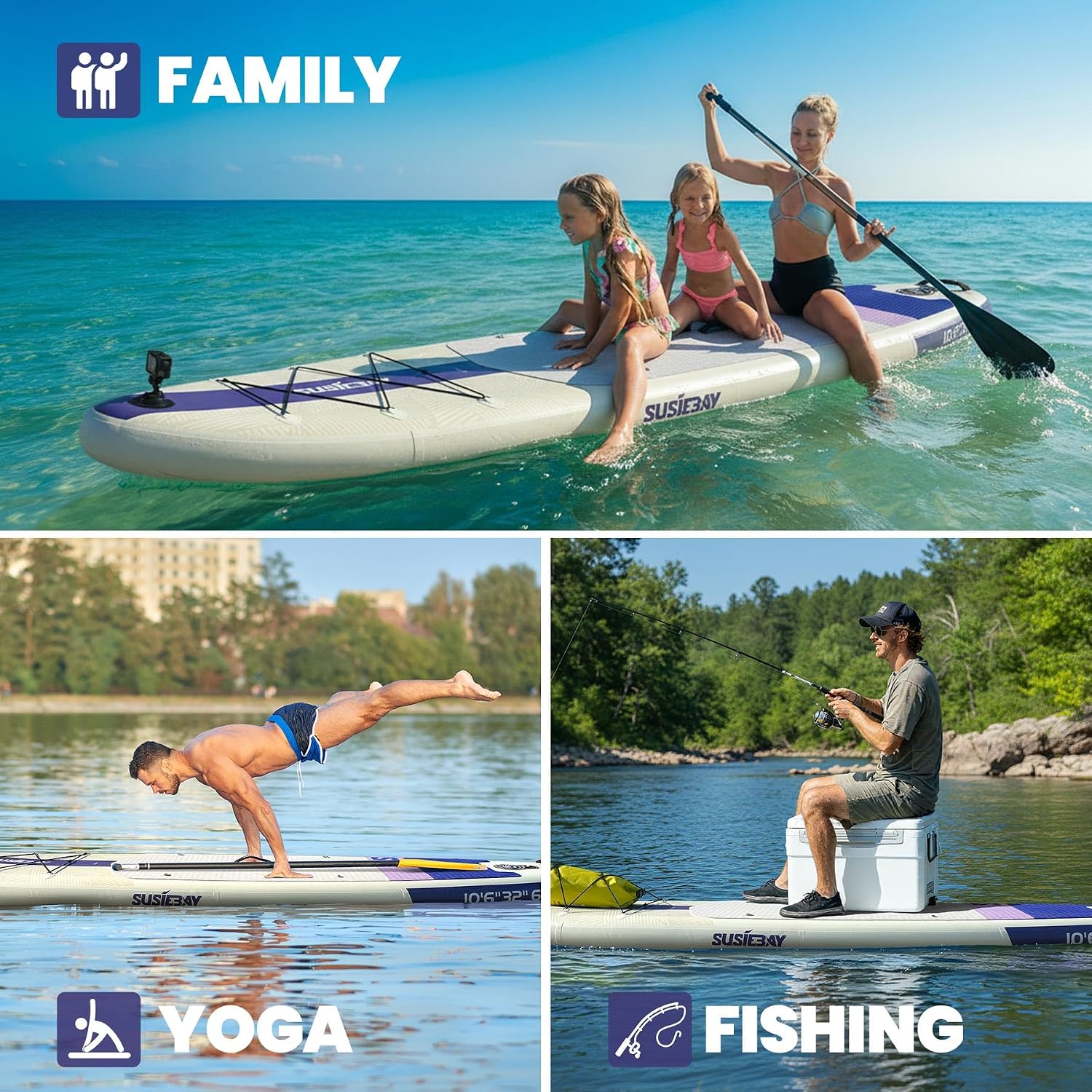 Inflatable Stand Up Paddle Board with SUP Accessories,Inflatable Paddle Boards for Adults & Youth, Anti-Slip EVA Deck,Wide Stance,Dual Action Pump,108L Backpack