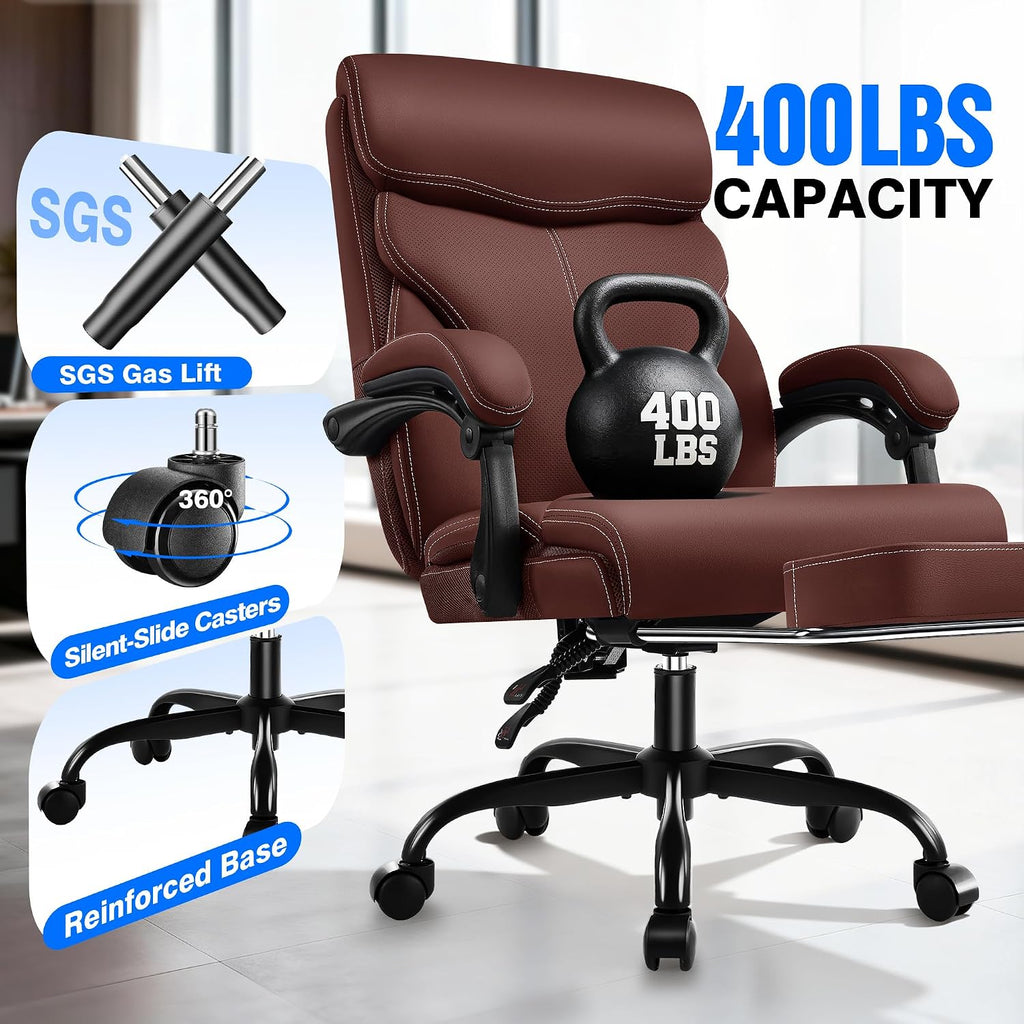 AreShark Office Chair - Ergonomic Comfortable High Back Computer Desk Chair with Foot Rest - Executive Breathable Swivel Rolling Reclining Leather Chair with Lumbar Support for Home Gaming Relaxing