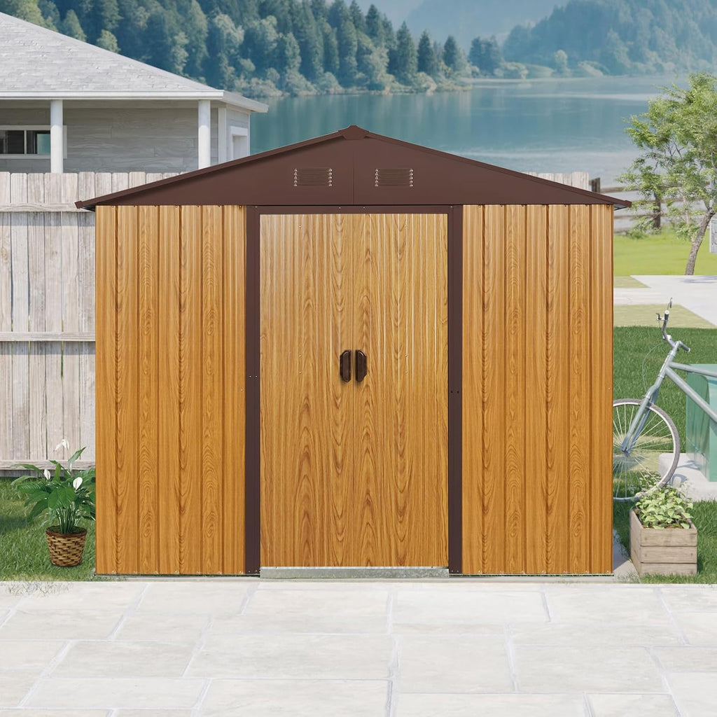 KEIKI 8x4 FT Outdoor Metal Storage Shed with Peaked Roof,4 Air Vents,Window and Metal Foundation for Garden Yard Lawn