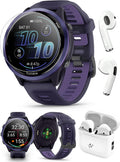 PlayBetter Garmin Forerunner 570 (47mm, Indigo/Translucent Imperial Purple) Advanced GPS Running and Triathlon Smartwatch Bundle HD Screen Protectors & Wireless Earbuds