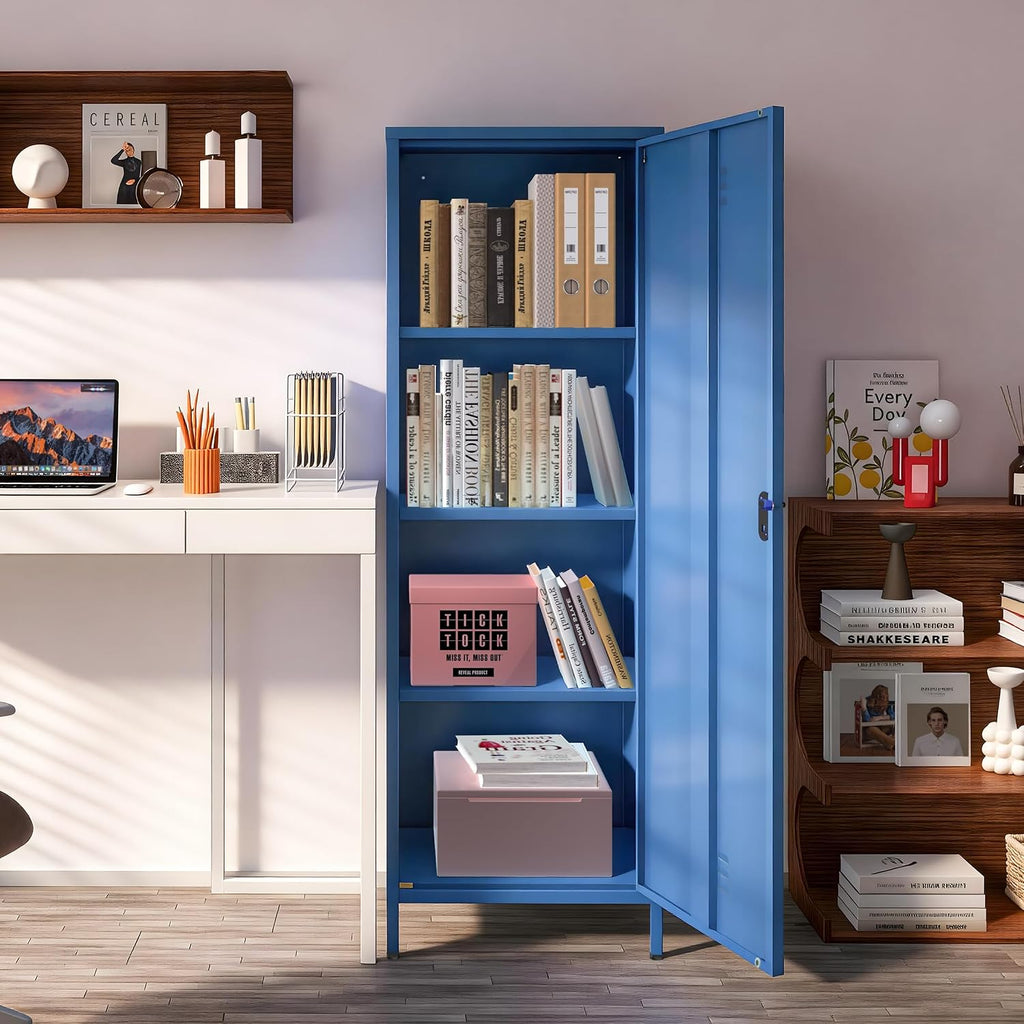 Metal Locker Storage Cabinets Kids Lockable Single File Storage Cabinet with Digital Lock Locker for School Gym Pantry Kitchen (Navy)