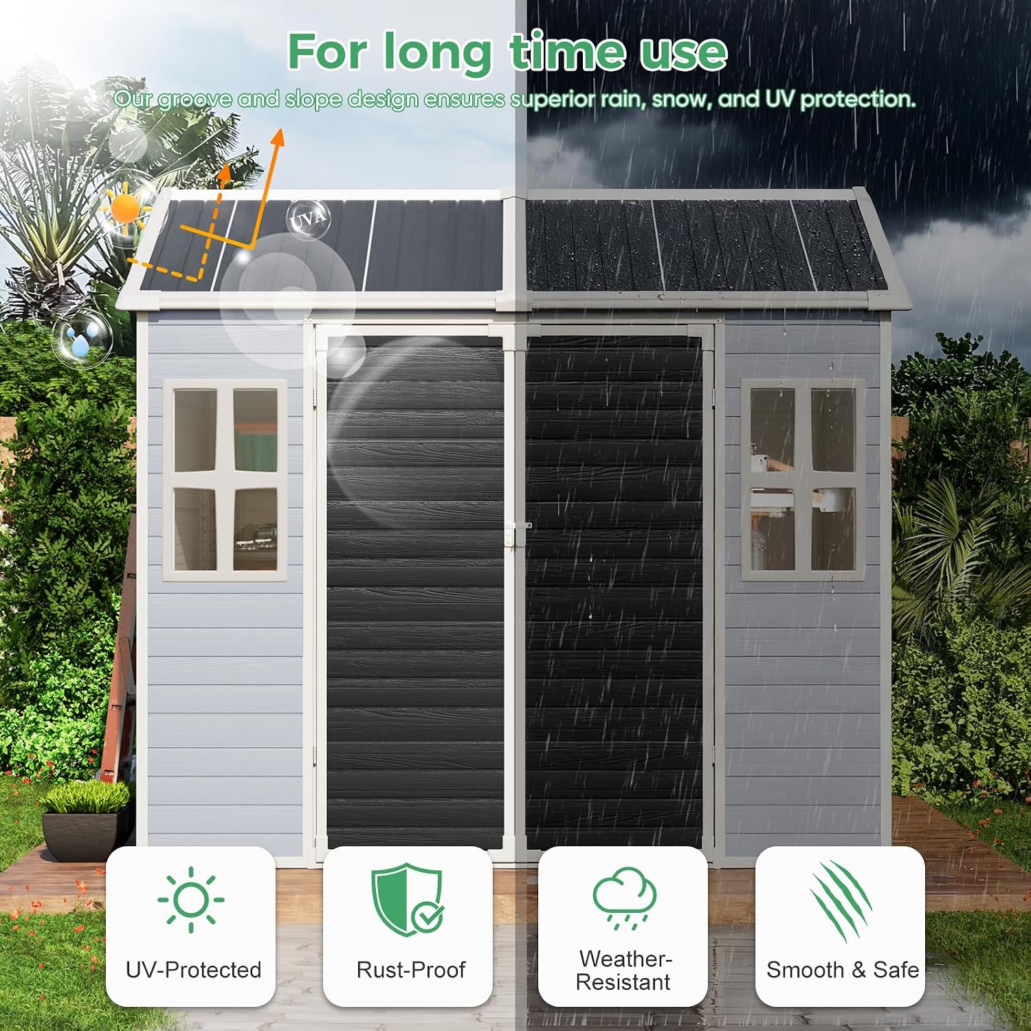 8x6 FT Plastic Storage Sheds Outdoor with Floor and Window, Utility All-Weather Resin Shed Easy to Install, Large Sheds & Outdoor Storage/Tool Shed for Garden Backyard Patio, Gray