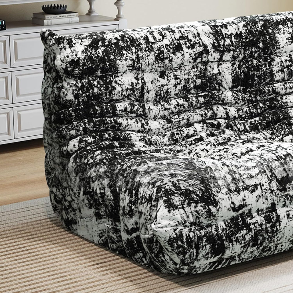 3 Seat Oversized Bean Bag Chairs for Adults, Memory Foam Fireside Beanbag Couch, Comfy Bean Bag Lounger Lazy Sofa for Living Room, Bedroom, Playroom, Black Multi
