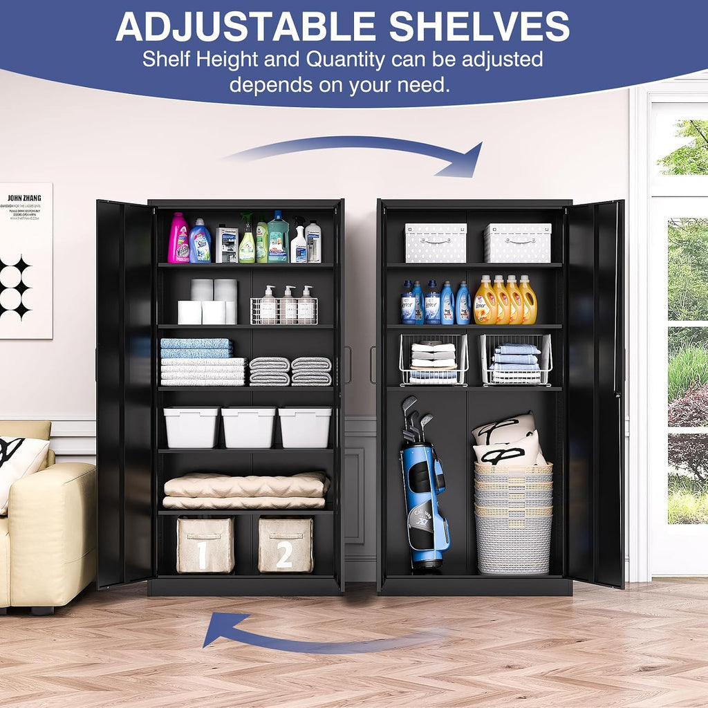 Metal Storage Cabinet with Lock,72' Tall Storage Cabinet with Doors and Adjustable Shelves,Steel Locking Cabinets for Garage,Home Office,Pantry,School,Hospital(Black)