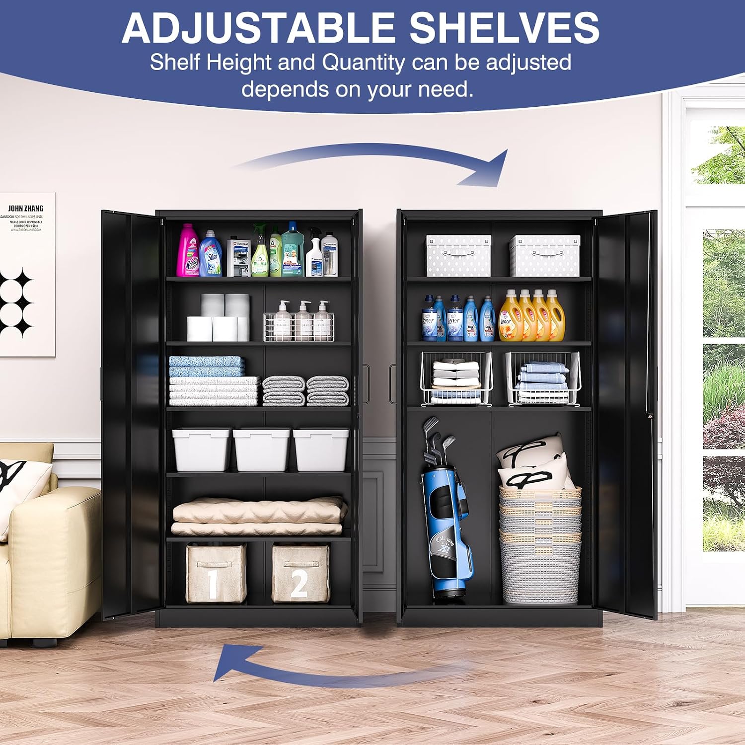 Metal Storage Cabinet with Lock,72' Tall Storage Cabinet with Doors and Adjustable Shelves,Steel Locking Cabinets for Garage,Home Office,Pantry,School,Hospital(Black)
