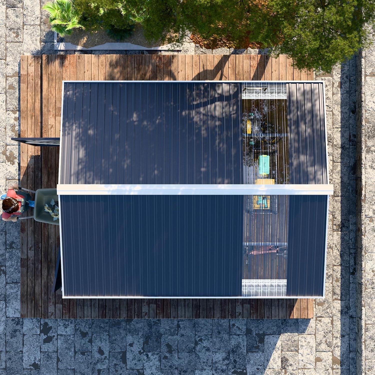 Restland 10x10 FT Outdoor Storage Shed with Floor Base Frame Reinforced Metal Shed with Clear Roof, Air Vent & Lockable Door Large Garden Storage Sheds for Backyard, Lawn
