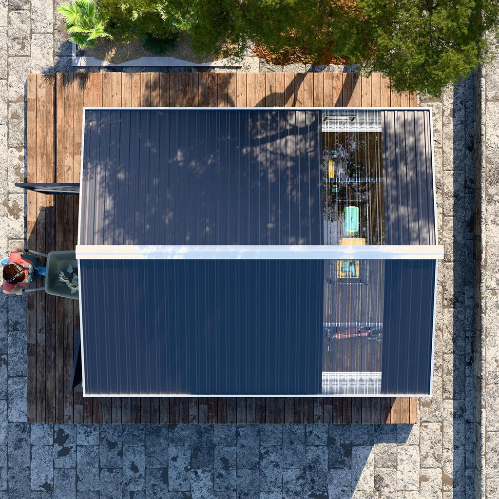 Restland 10x12 FT Outdoor Storage Shed with Floor Base Frame Metal Garden Shed with Clear Roof, Air Vent & Lockable Door Large Tool Storage House for Backyard, Garden, Lawn