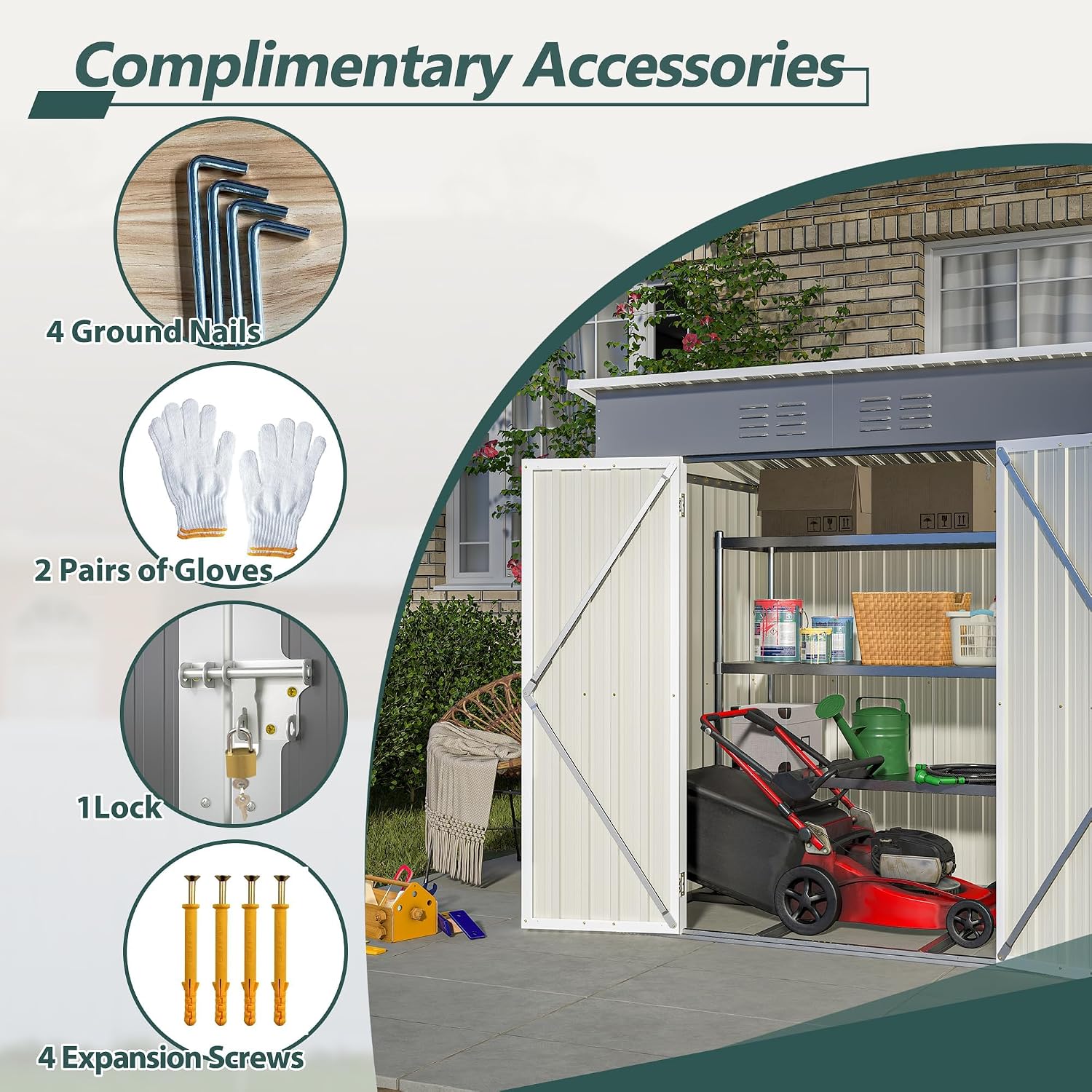 6x4 FT Outdoor Storage Shed, Metal Garden Shed with Frame Floor, Outside Tool Shed with Lockable Hinged Doors, Waterproof Storage Building with Sloped Roof for Backyard, Patio, Lawn, Gray