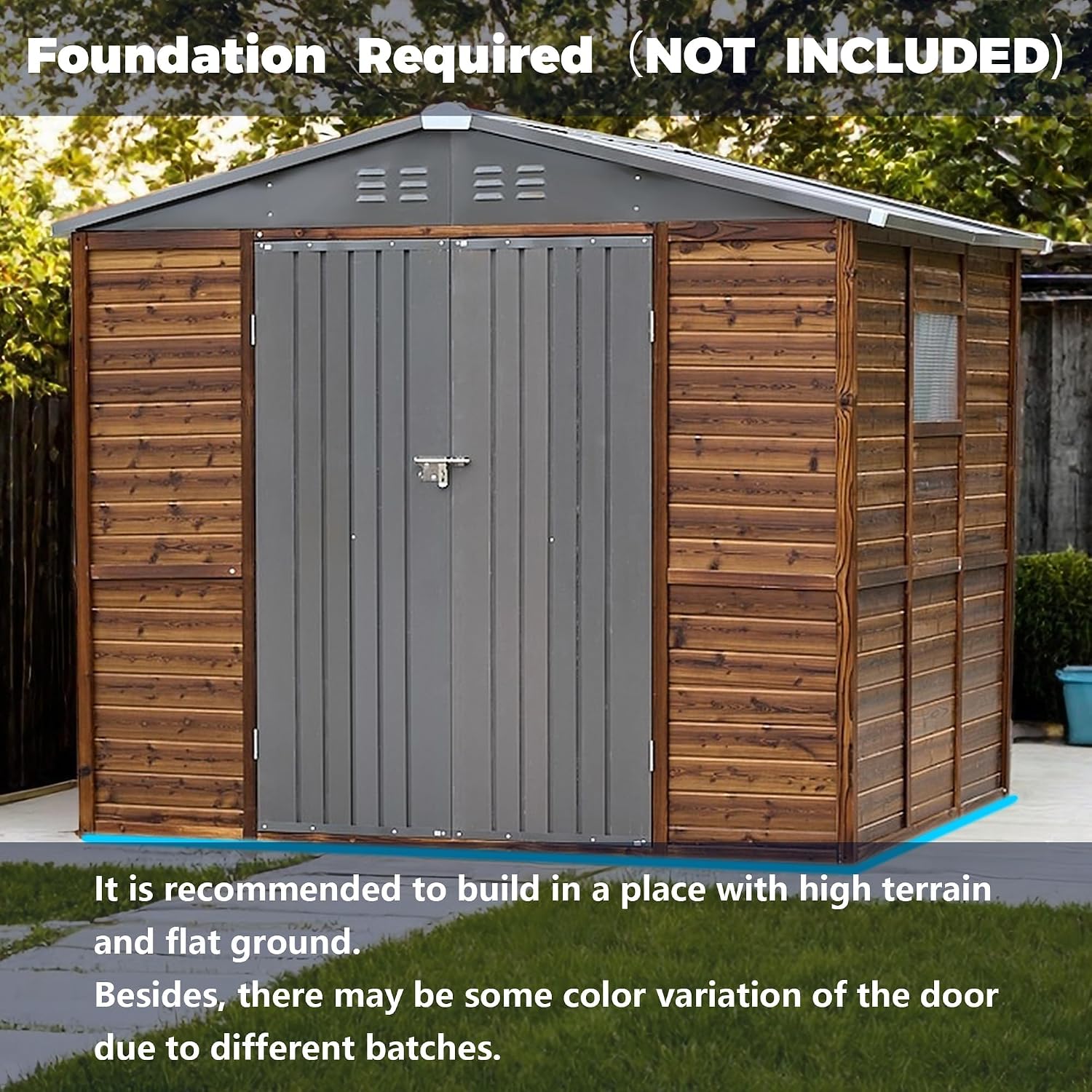 8x6 Ft Outdoor Storage Shed with Windows, Wood & Metal Tool Shed Waterproof Storage House for Outside Patio, Garden and Backyard, 4 Vents (Without Floor) Wood Color