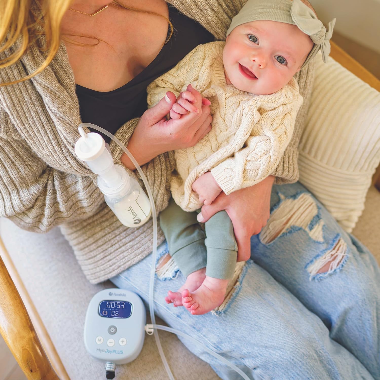 Ameda MYA Joy Plus Rechargeable Breast Pump with Deluxe Tote, Includes Cool & Carry Bag with 6 Containers, 50 Milk Bags, 4 Extra Valves, and 2 Diaphragms