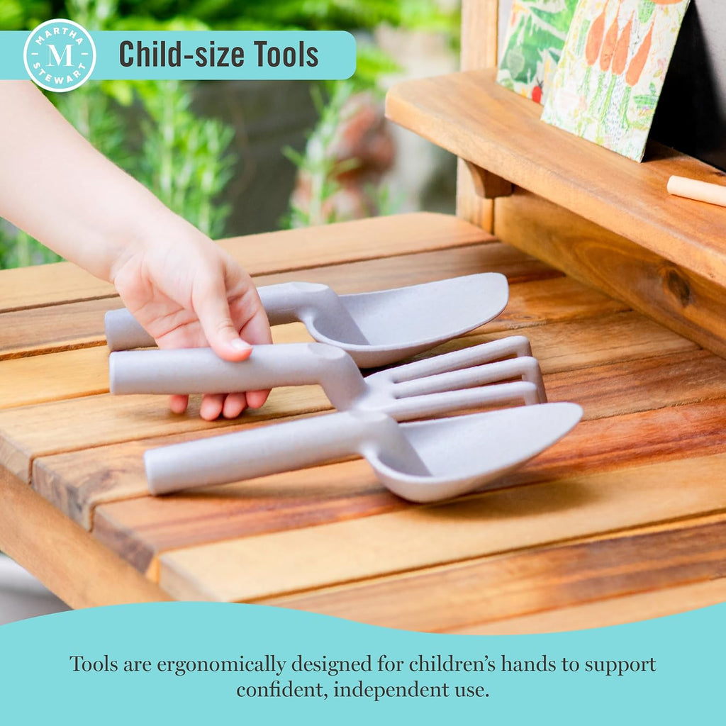 Martha Stewart Kids' Outdoor Potting Bench: Wooden Mud Kitchen Playset w/Pots, Gardening Tools, Chalkboard, Removable Sink | Kids' Pretend Play Furniture, Sensory Mud Table w/Storage for Backyard