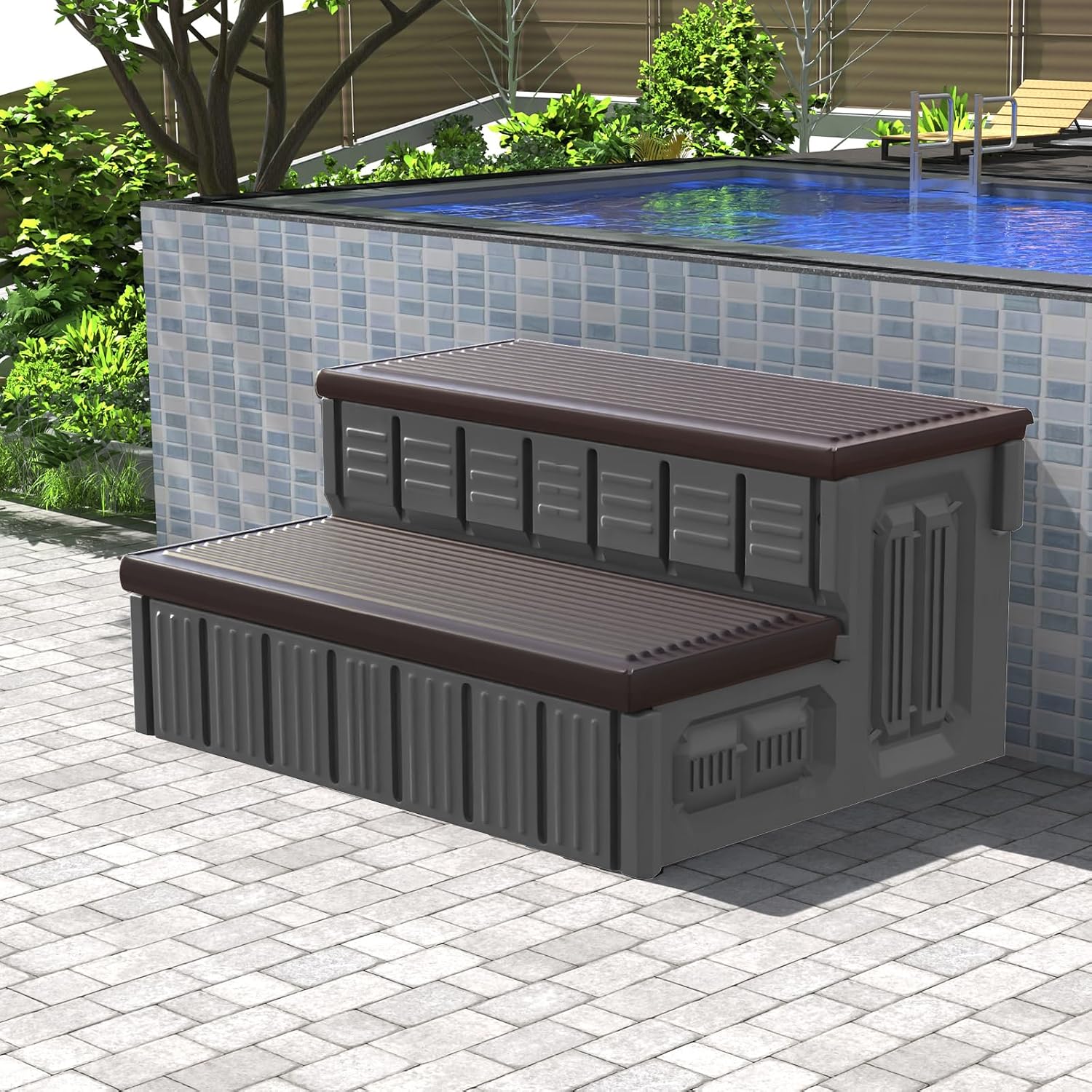 Hot Tub Steps, Outdoor Spa Steps with Storage, Non-Slip & Sturdy Hot Tub Stairs, 36 Inches Long