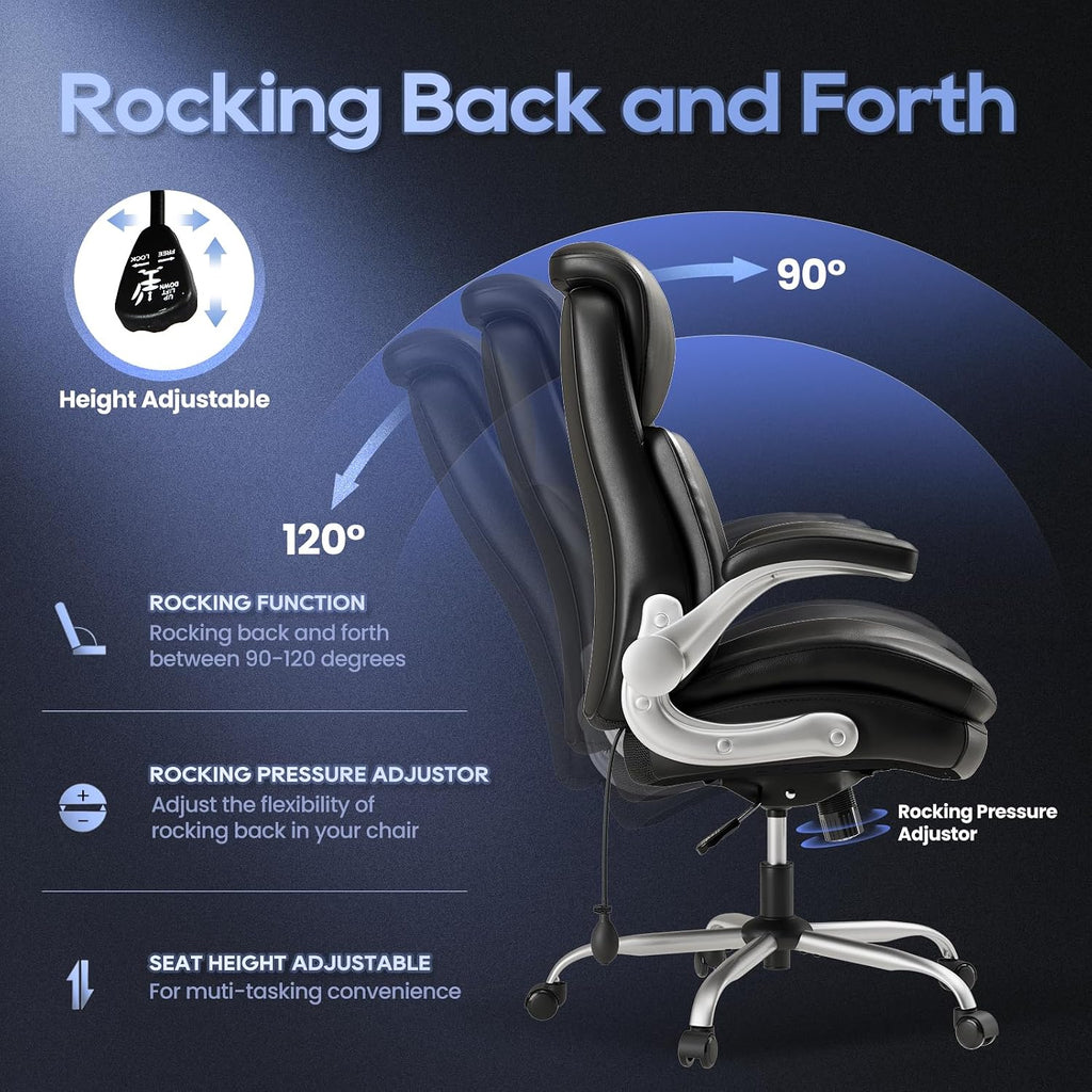 MALOL Office Chair Big and Tall- High Back Executive Office Chair- Ergonomic Home Computer Desk Chair with Padded Flip-up Arms, Adjustable Lumbar Support, Wide & Thick Seat for Adult-Black, Set of 2