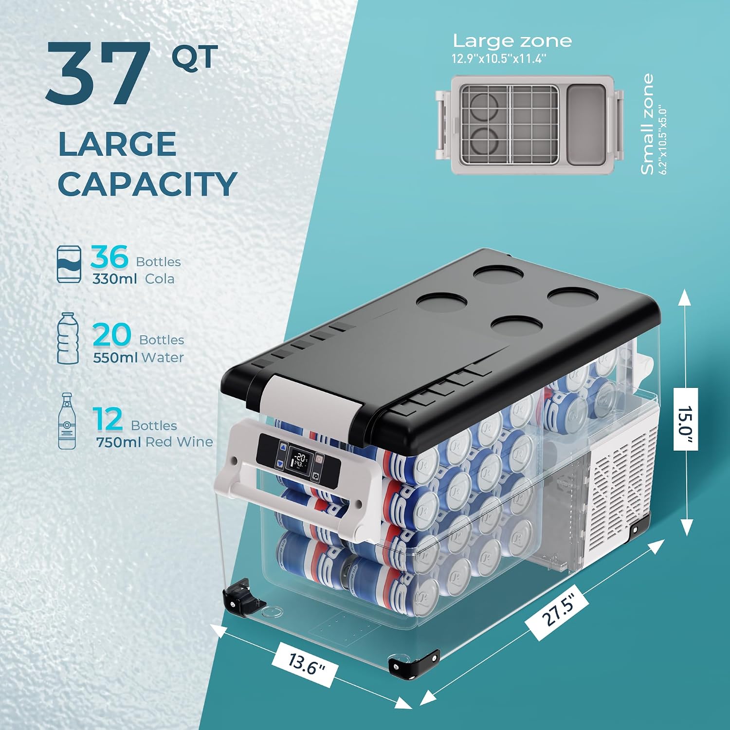 EUHOMY 12 Volt Refrigerator, 38QT(35L) Electric Cooler, 12V Fridge APP Control, 12V Cooler -4℉~68℉, Portable Freezer 12/24V DC 100-240V AC for Camping, Travel, Truck, Home