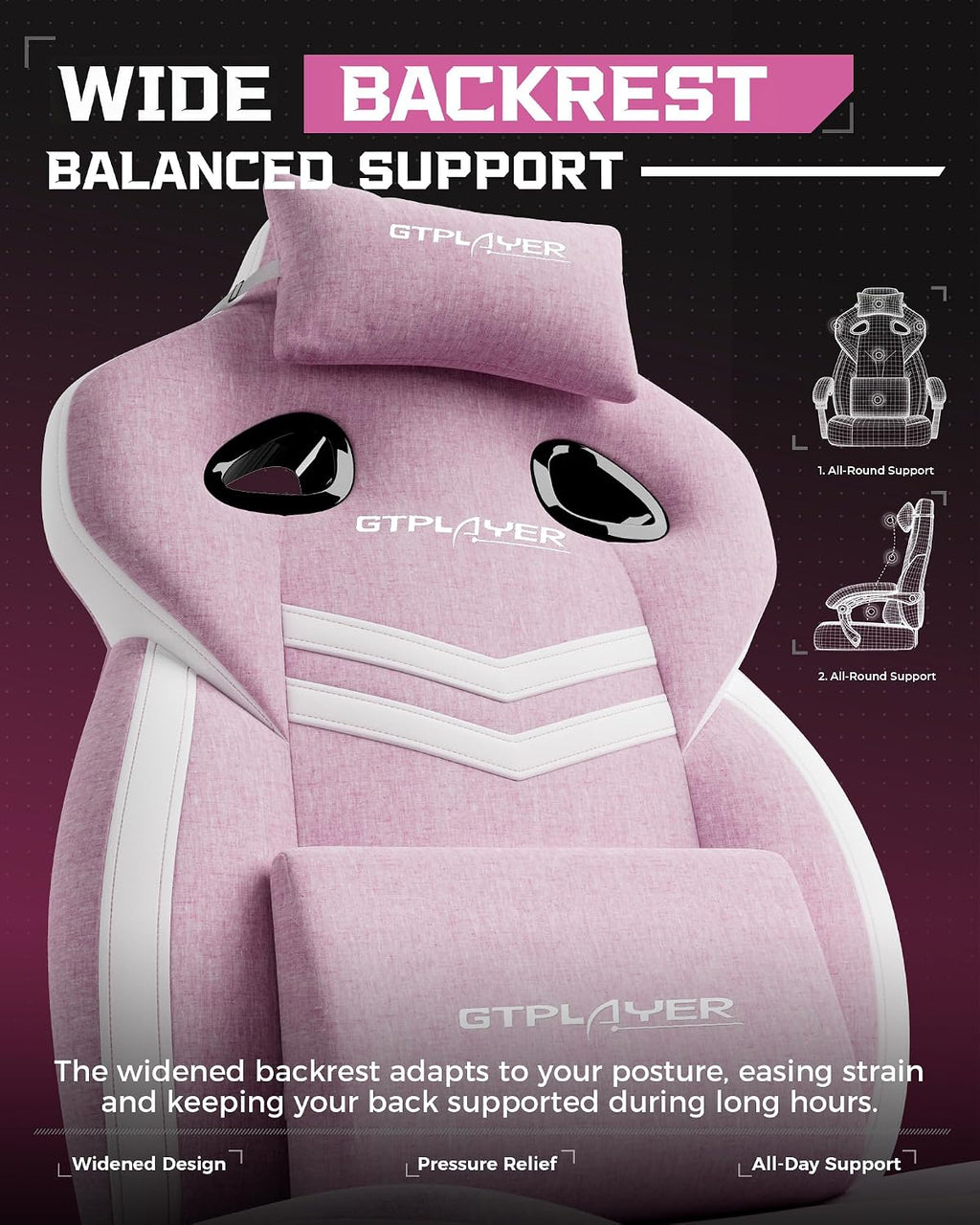 GTPLAYER Gaming Chairs for Adult - Ergonomic Big & Tall Gaming Seat with Footrest & Lumbar Support, Comfortable Office Chair 90-155° Reclining - Heavy Duty Wide Computer Seat, Pink