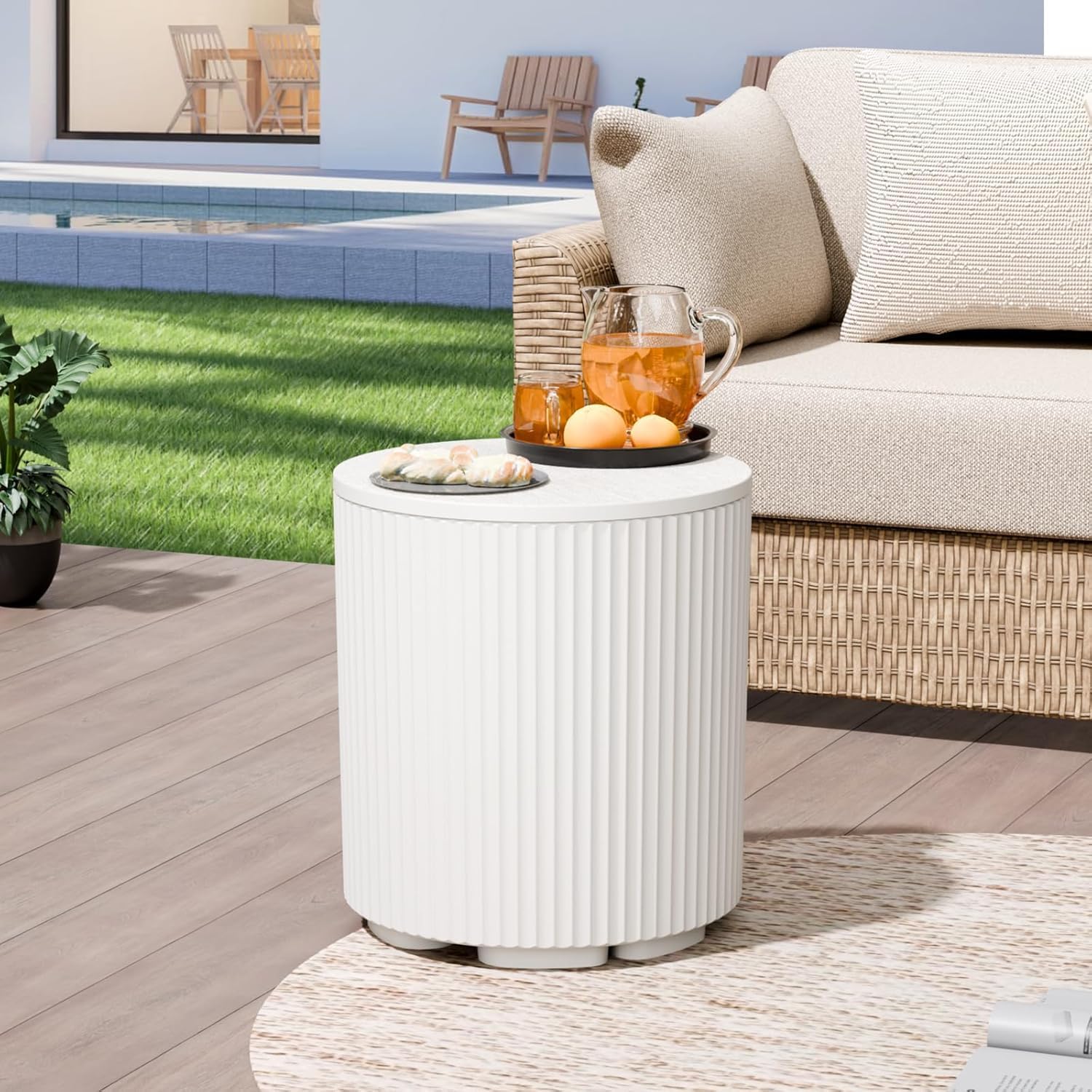 2 PCS Outdoor Cooler Side Table, Portable Ice Bucket Cooler, Patio Table and Ice Chest Storage, Outdoor Ice Chest Side for Parties Picnics Beach, White